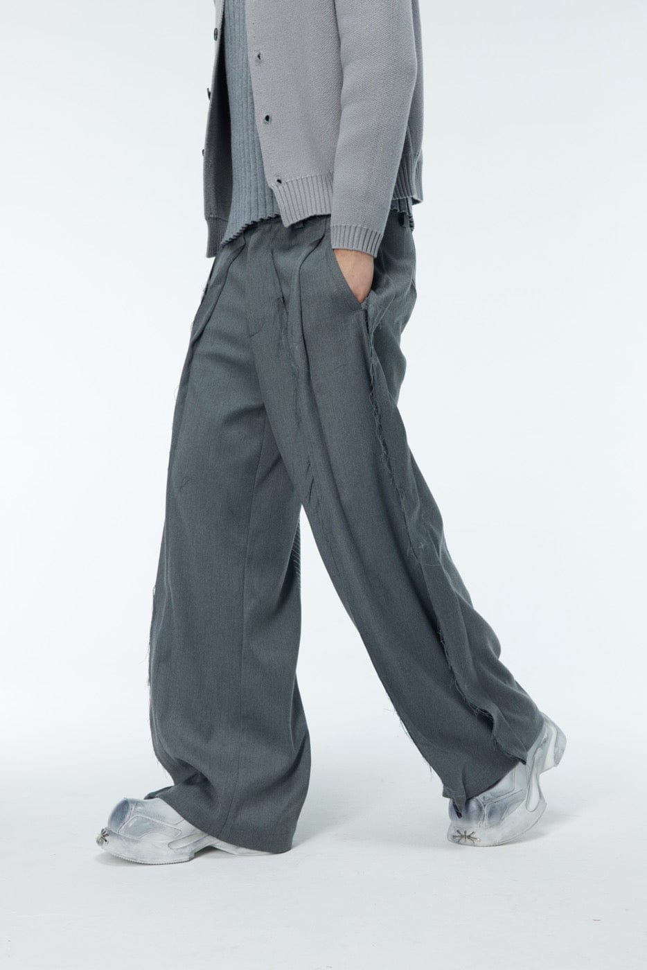 WHISTLEHUNTER Spliced Raw Edge Trousers, premium urban and streetwear designers apparel on PROJECTISR.com, WHISTLEHUNTER