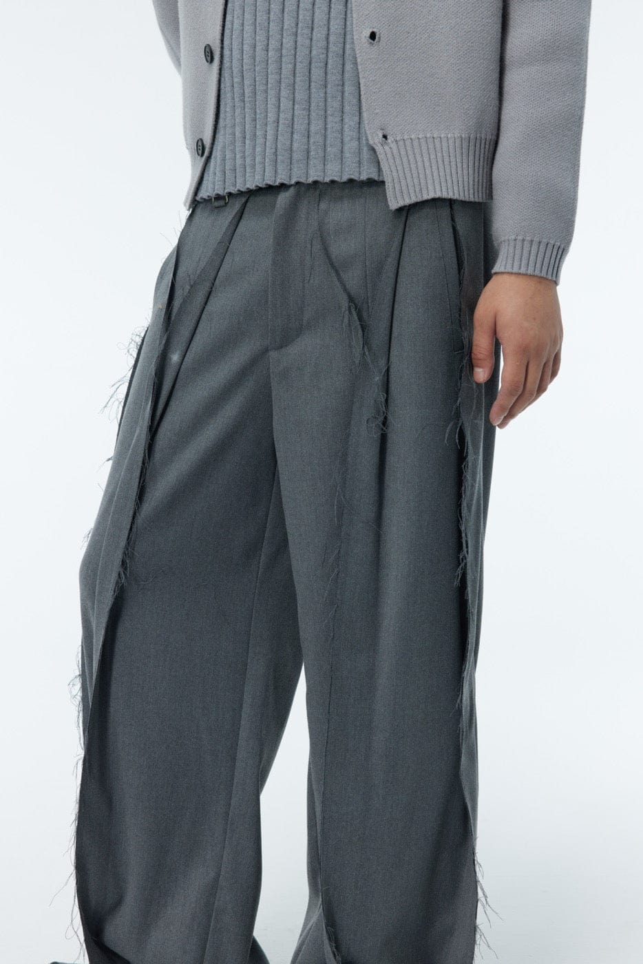 WHISTLEHUNTER Spliced Raw Edge Trousers, premium urban and streetwear designers apparel on PROJECTISR.com, WHISTLEHUNTER