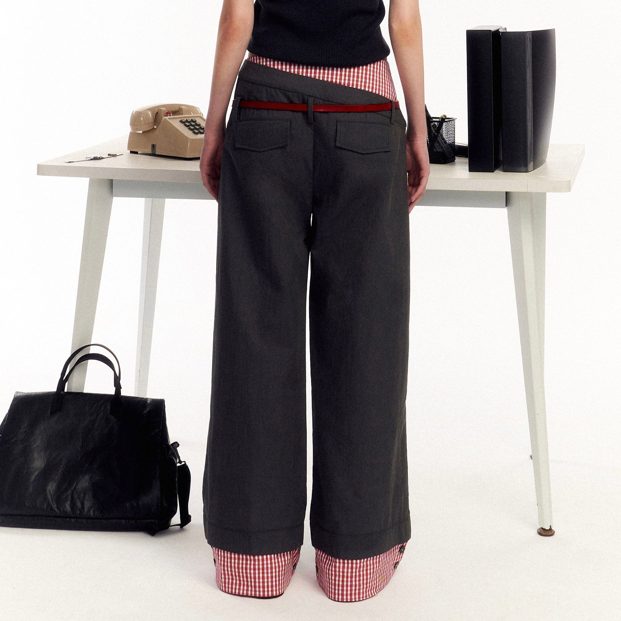 OIPWORD Asymmetrical Waist Faux-Layered Wide-Leg Pants, premium urban and streetwear designers apparel on PROJECTISR.com, OIPWORD
