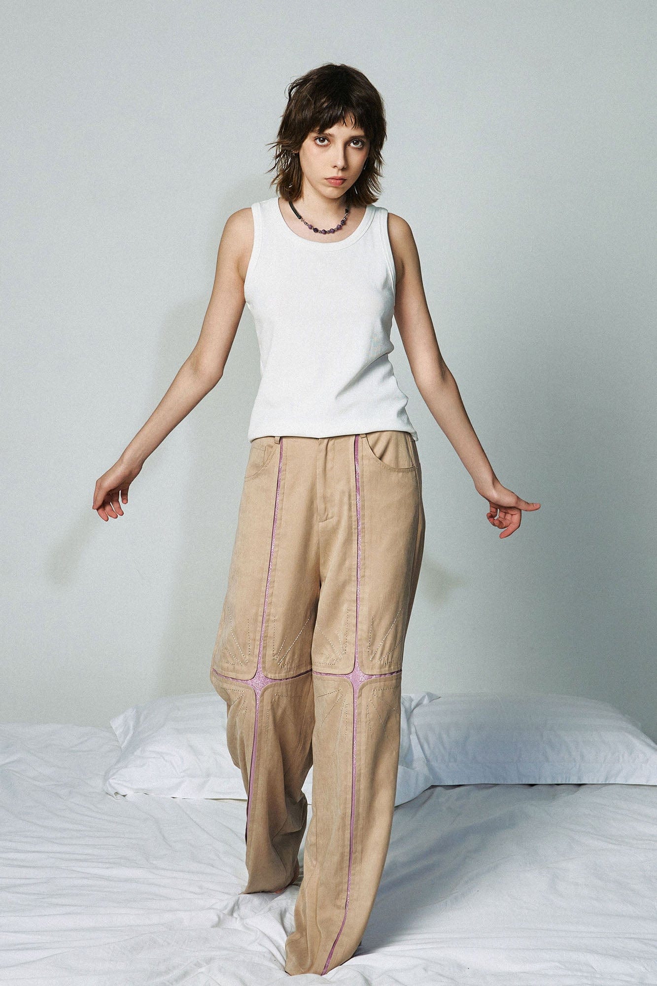 OIPWORD Middle Radiant Star Panel Wide-Leg Pants, premium urban and streetwear designers apparel on PROJECTISR.com, OIPWORD
