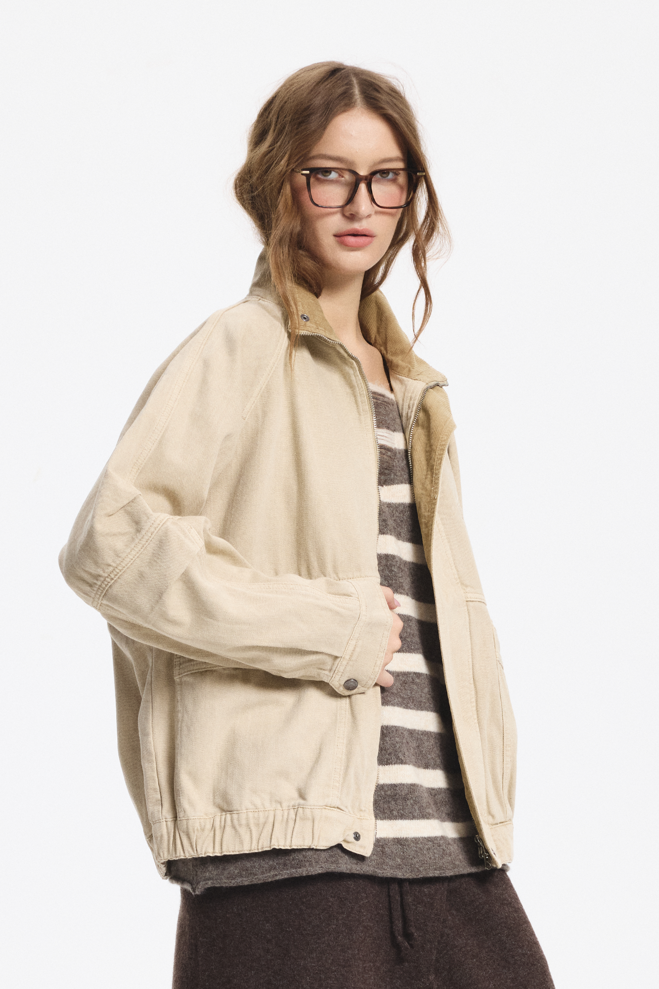 LEONSENSE Utility Raglan Stand-Collar Denim Jacket, premium urban and streetwear designers apparel on PROJECTISR.com, LEONSENSE