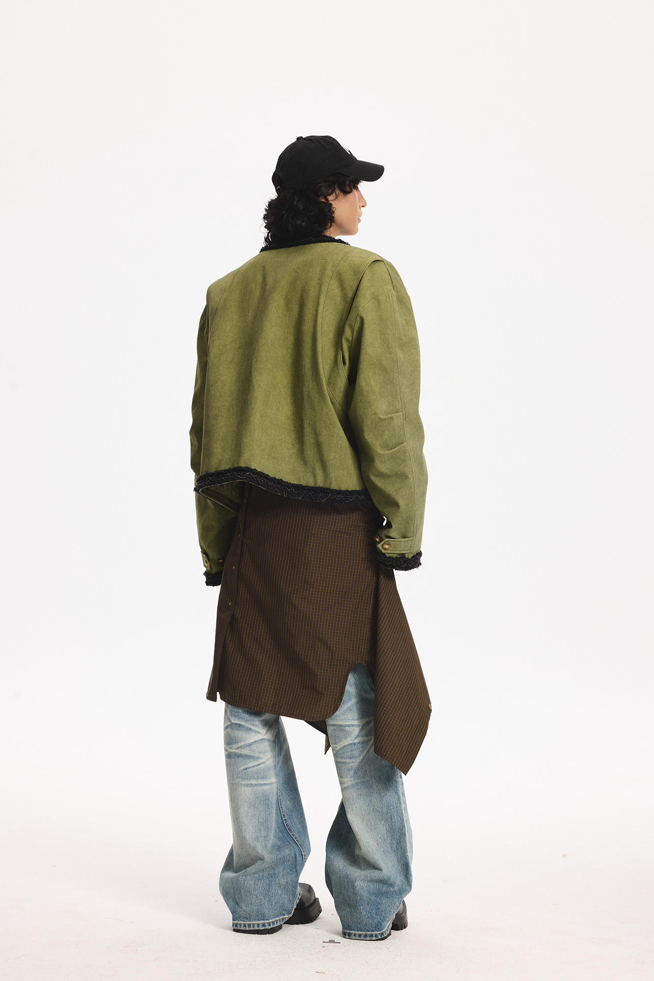 LEONSENSE Paneled Fleece Trim Paint-Splattered Jacket, premium urban and streetwear designers apparel on PROJECTISR.com, LEONSENSE