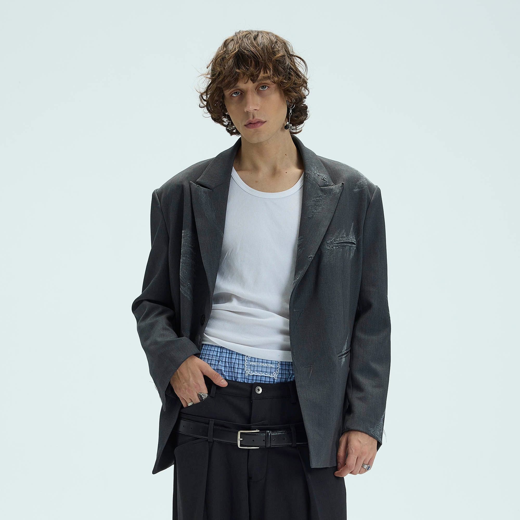 WHISTLEHUNTER Distressed Ripped Blazer, premium urban and streetwear designers apparel on PROJECTISR.com, WHISTLEHUNTER