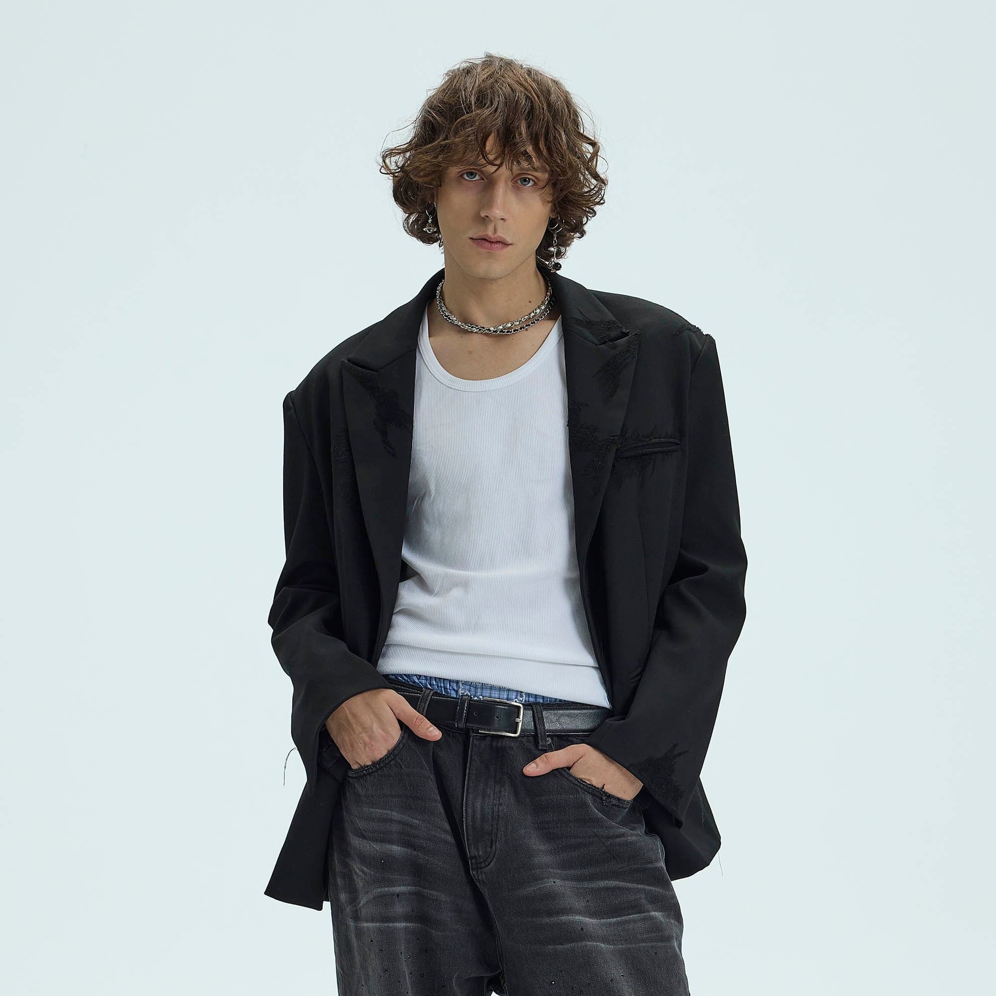 WHISTLEHUNTER Distressed Ripped Blazer, premium urban and streetwear designers apparel on PROJECTISR.com, WHISTLEHUNTER