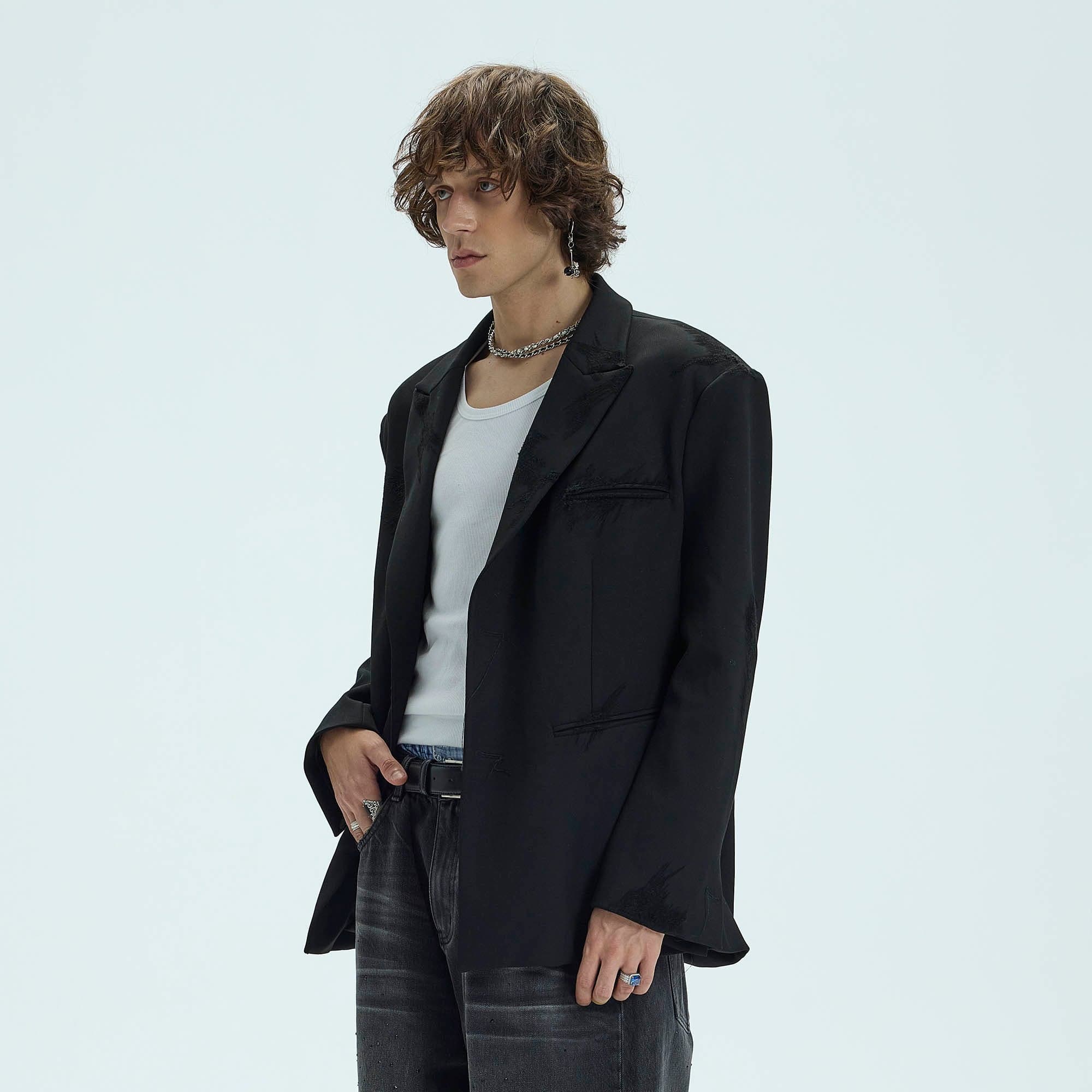 WHISTLEHUNTER Distressed Ripped Blazer, premium urban and streetwear designers apparel on PROJECTISR.com, WHISTLEHUNTER