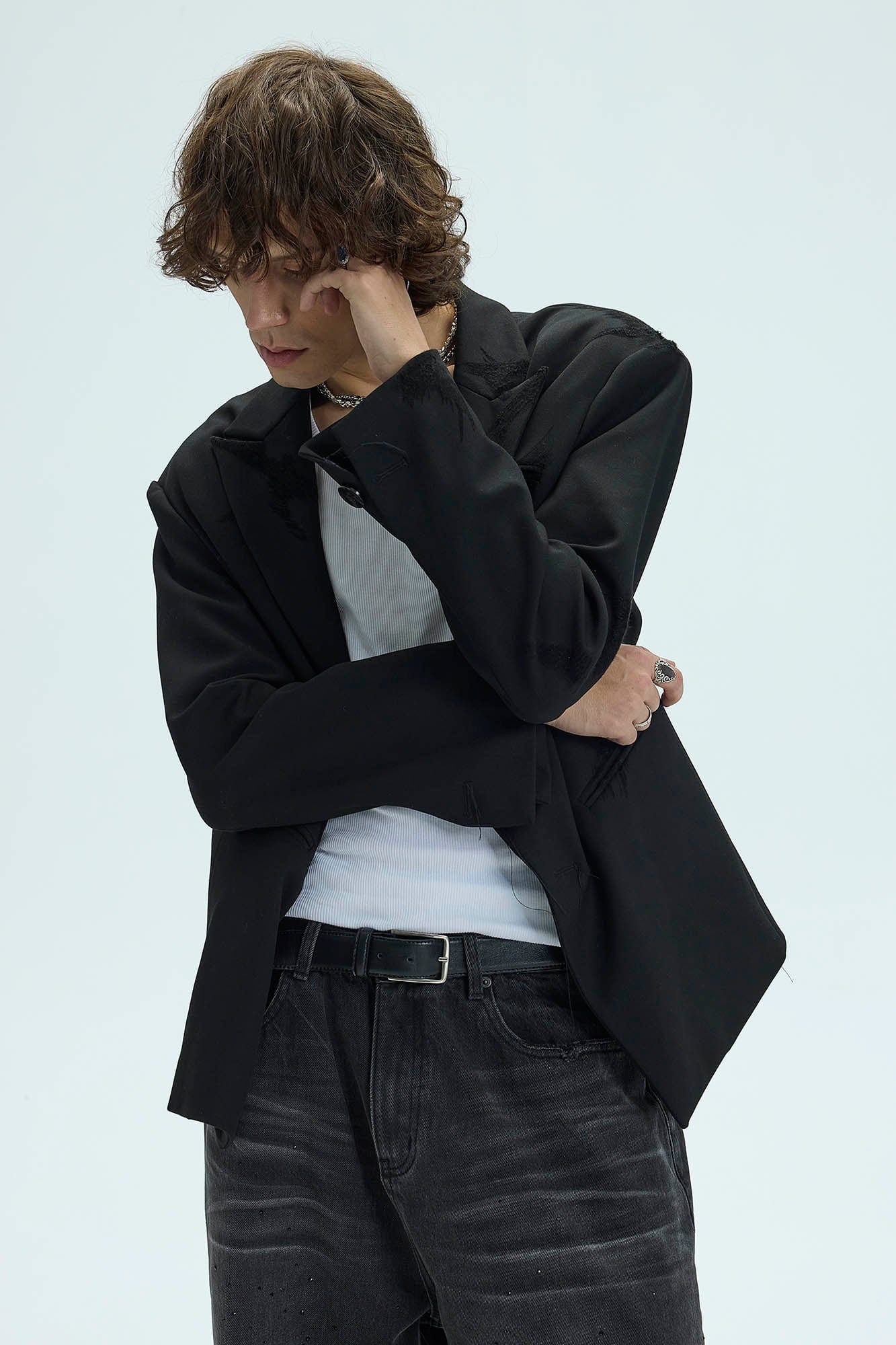 WHISTLEHUNTER Distressed Ripped Blazer, premium urban and streetwear designers apparel on PROJECTISR.com, WHISTLEHUNTER