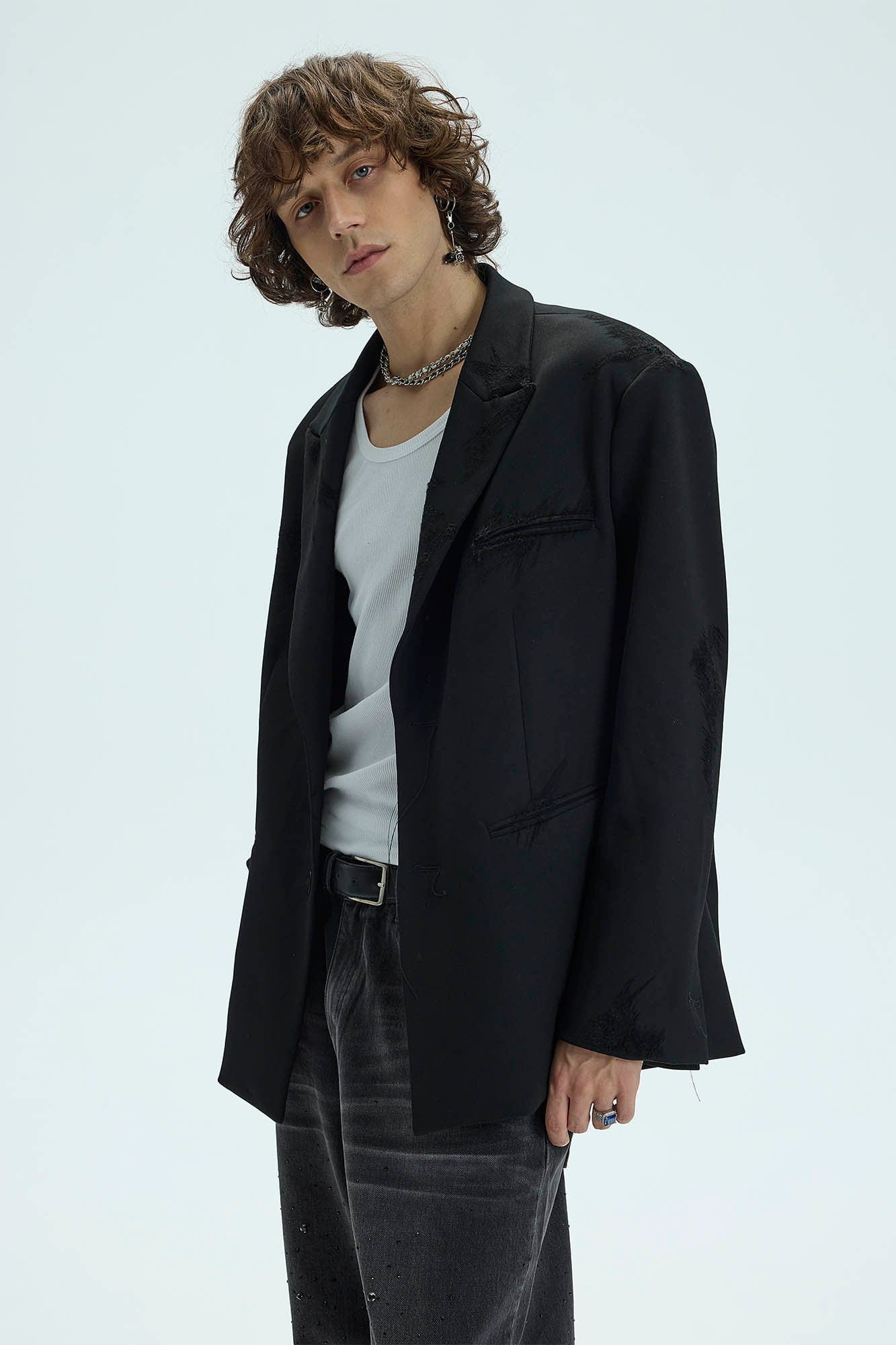 WHISTLEHUNTER Distressed Ripped Blazer, premium urban and streetwear designers apparel on PROJECTISR.com, WHISTLEHUNTER