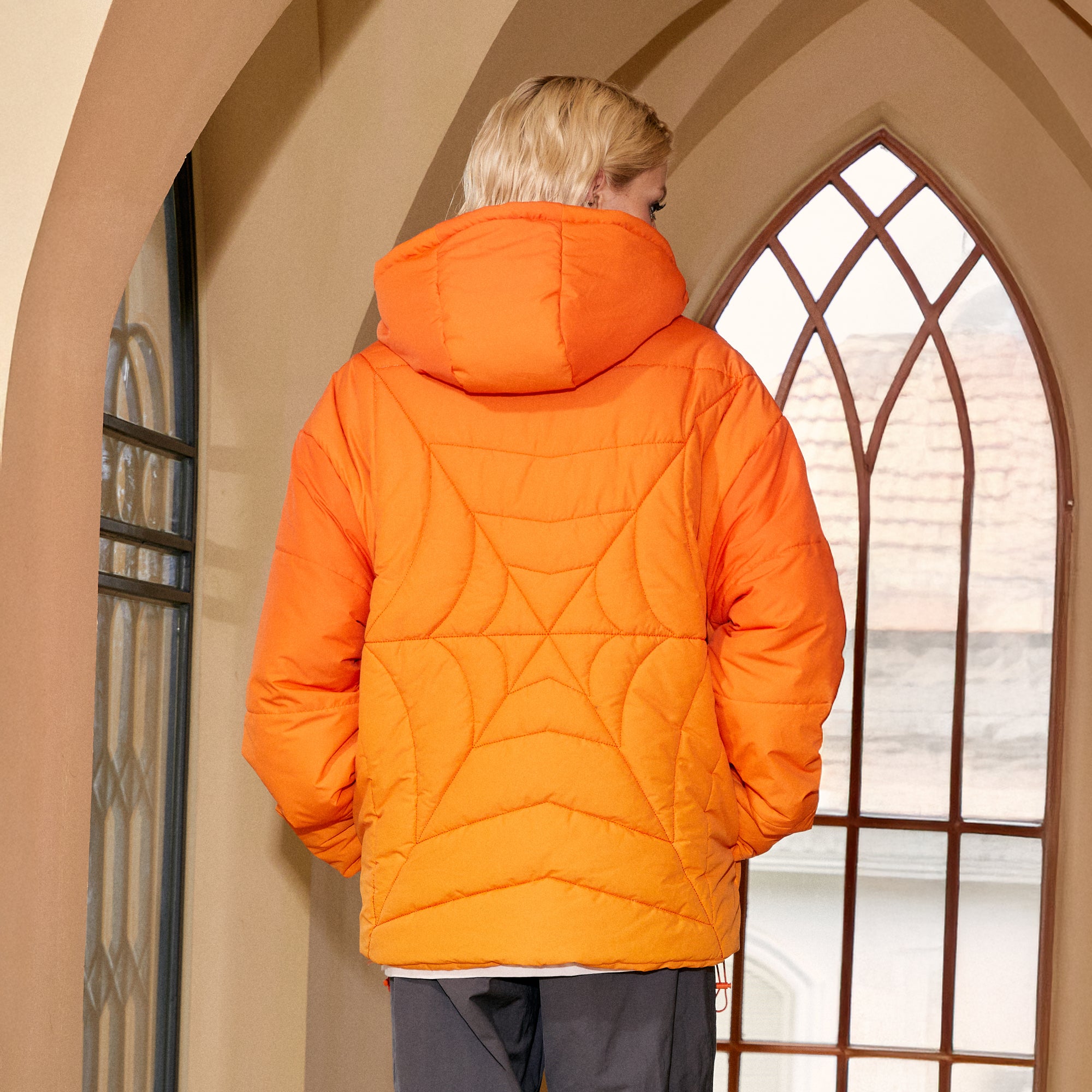 DONSMOKE Spider Web Quilt Hooded Puffer Jacket