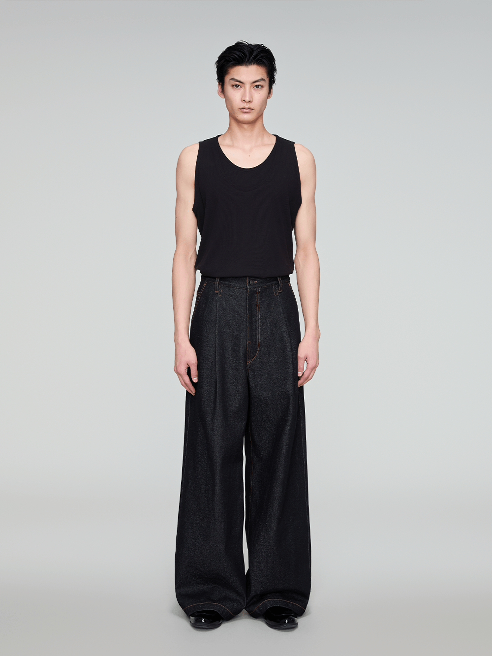 OPICLOTH Retro Washed Pleated Wide-Leg Jeans, premium urban and streetwear designers apparel on PROJECTISR.com, OPICLOTH