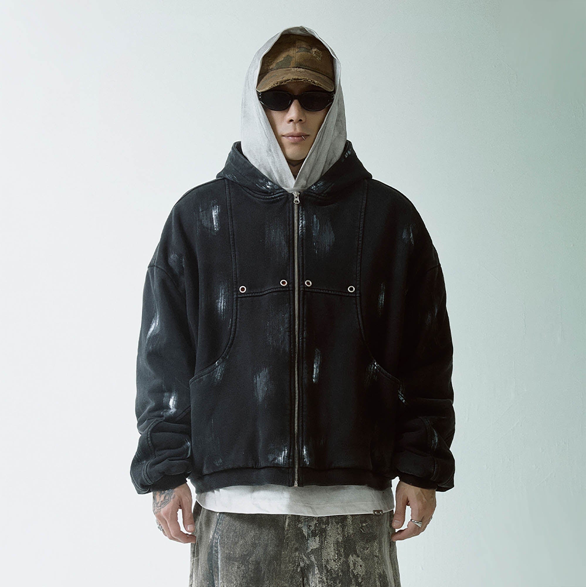 F2CE Brush-Paint Streak Hooded Jacket, premium urban and streetwear designers apparel on PROJECTISR.com, F2CE
