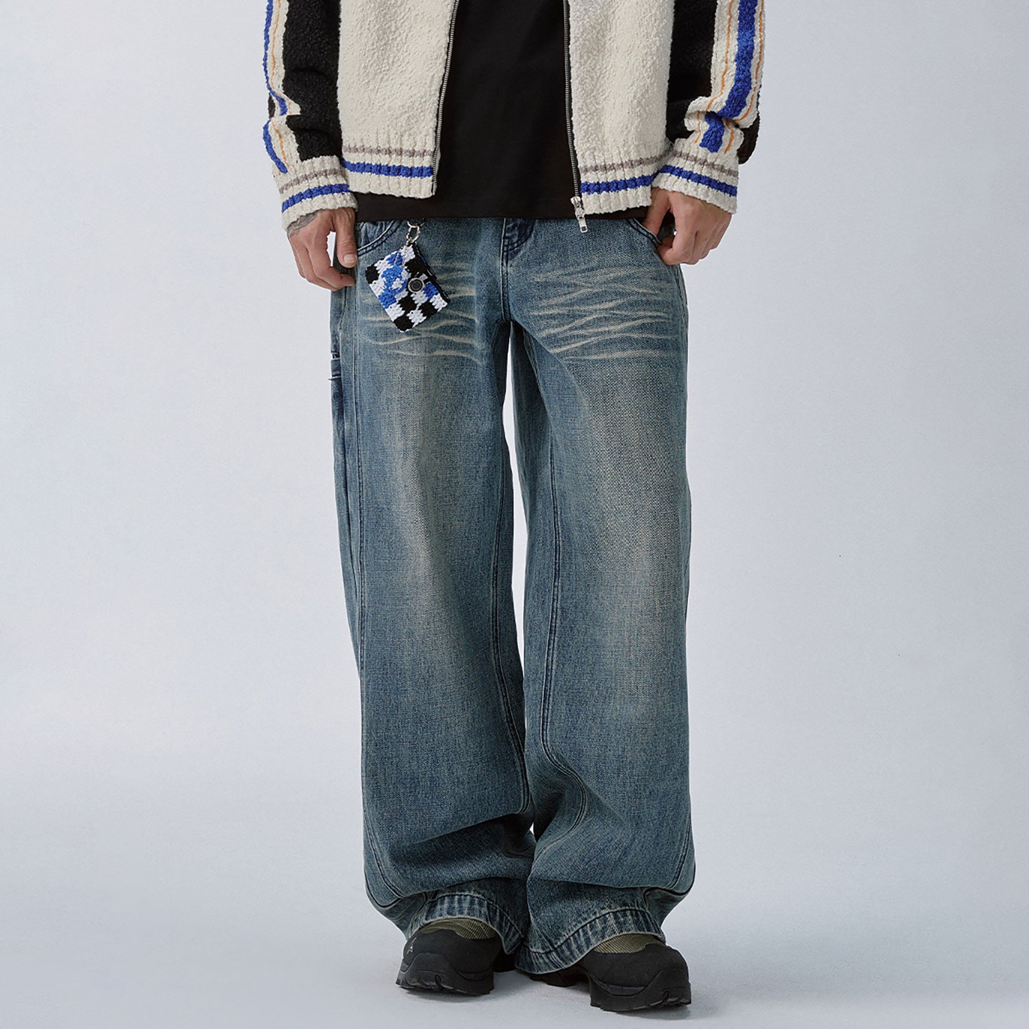 F2CE Double Waistband Washed Wide-Leg Jeans, premium urban and streetwear designers apparel on PROJECTISR.com, F2CE