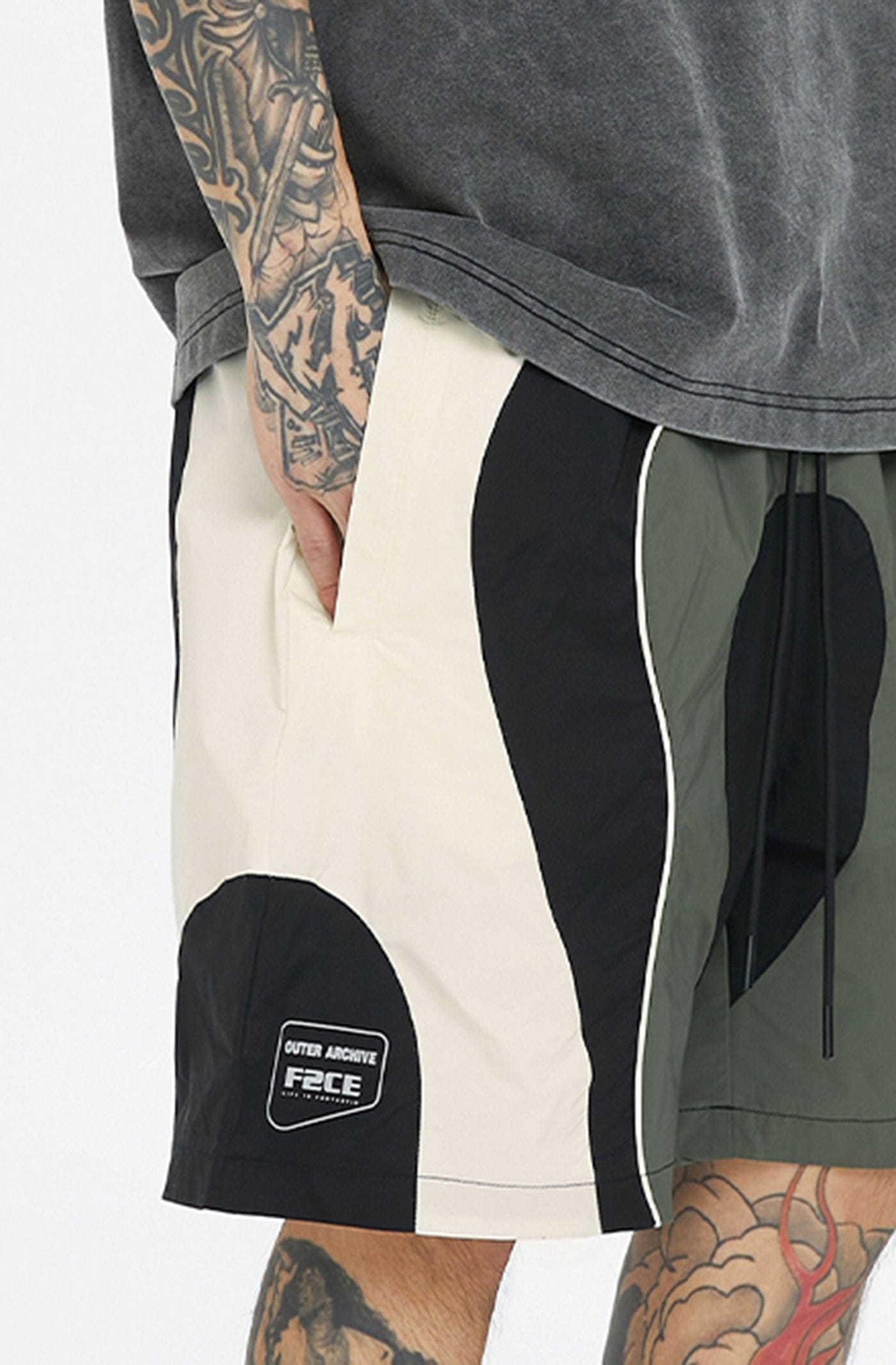 F2CE Spliced Color Block Logo Shorts, premium urban and streetwear designers apparel on PROJECTISR.com, F2CE