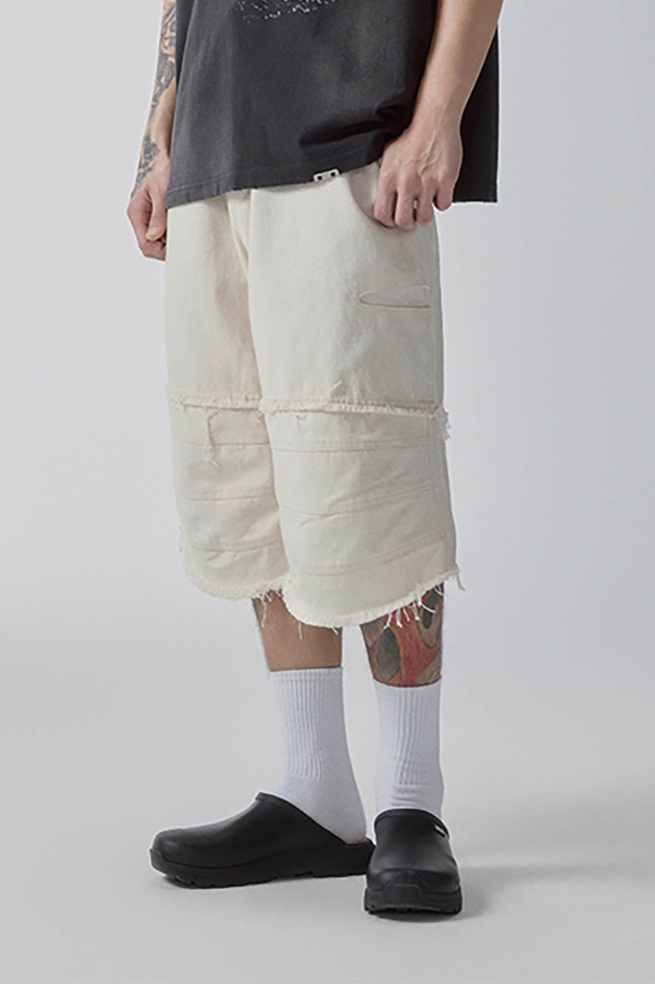F2CE Layered Spliced Frayed-Edge Shorts, premium urban and streetwear designers apparel on PROJECTISR.com, F2CE