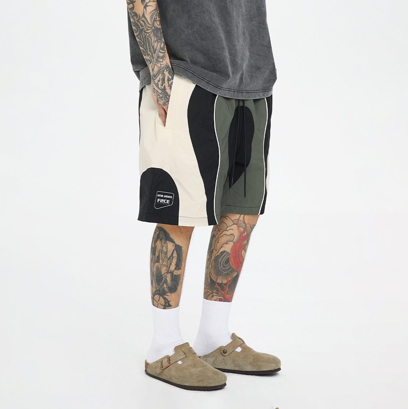 F2CE Spliced Color Block Logo Shorts, premium urban and streetwear designers apparel on PROJECTISR.com, F2CE