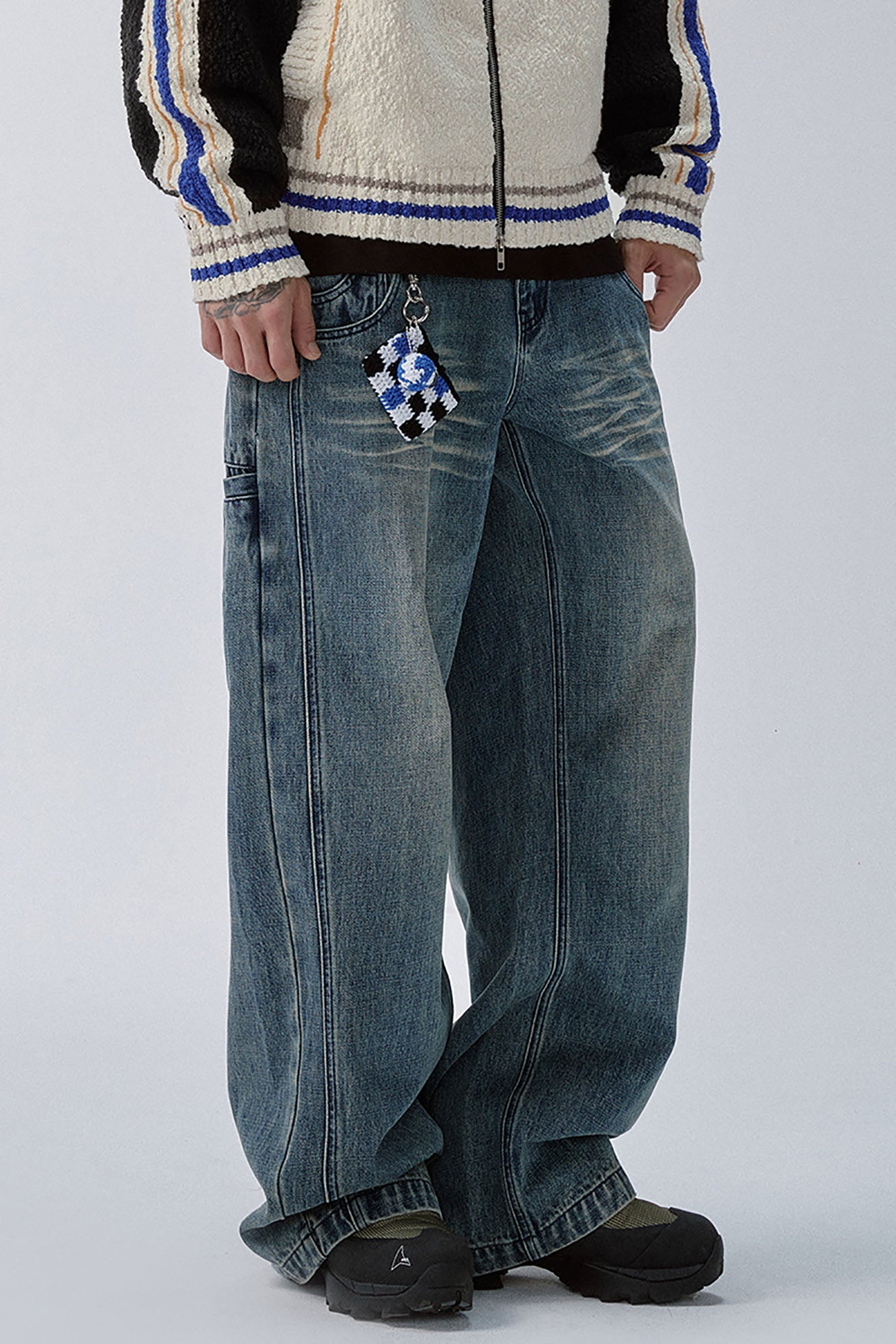 F2CE Double Waistband Washed Wide-Leg Jeans, premium urban and streetwear designers apparel on PROJECTISR.com, F2CE