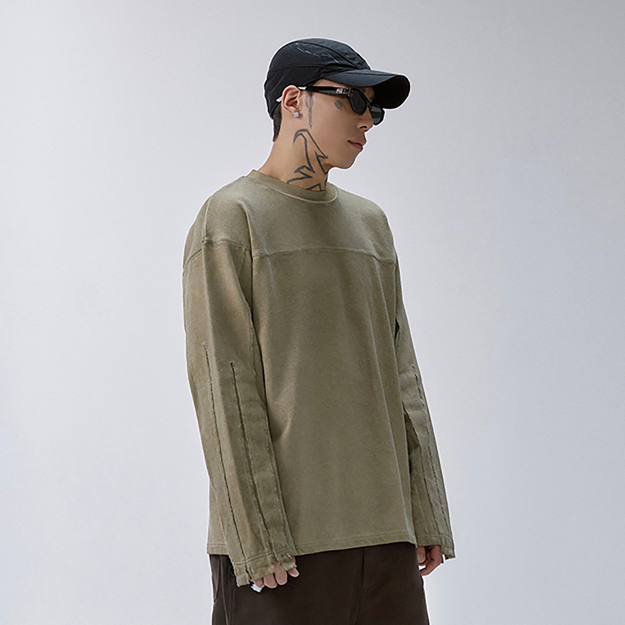 F2CE Distressed Panel-Stitched Long-Sleeve Tee