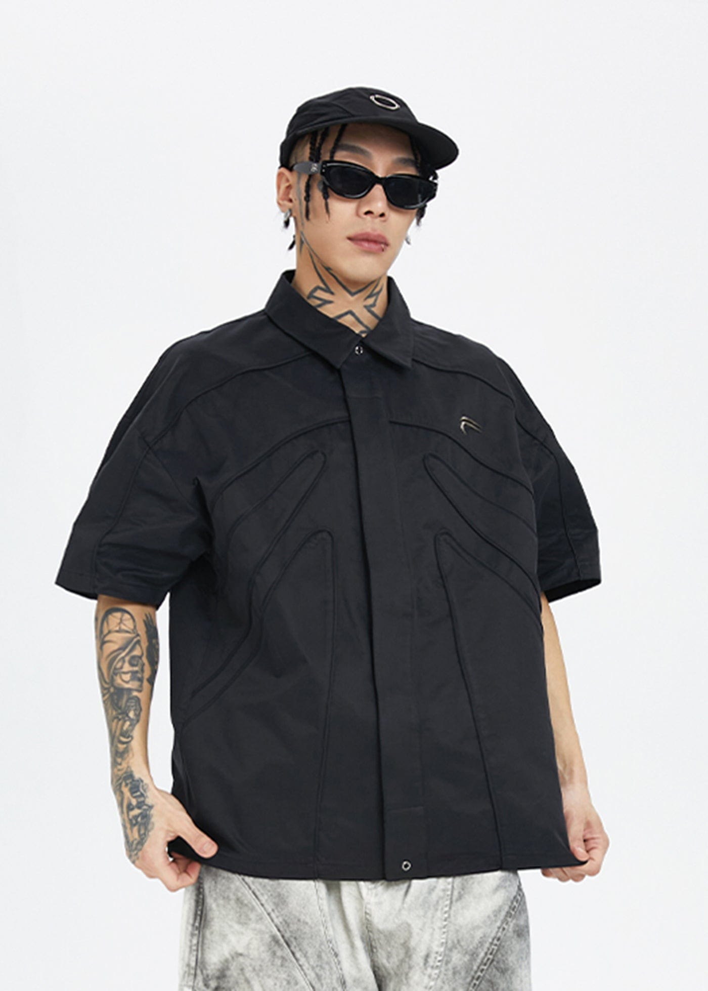 F2CE Spliced Metal Logo Half Shirt, premium urban and streetwear designers apparel on PROJECTISR.com, F2CE