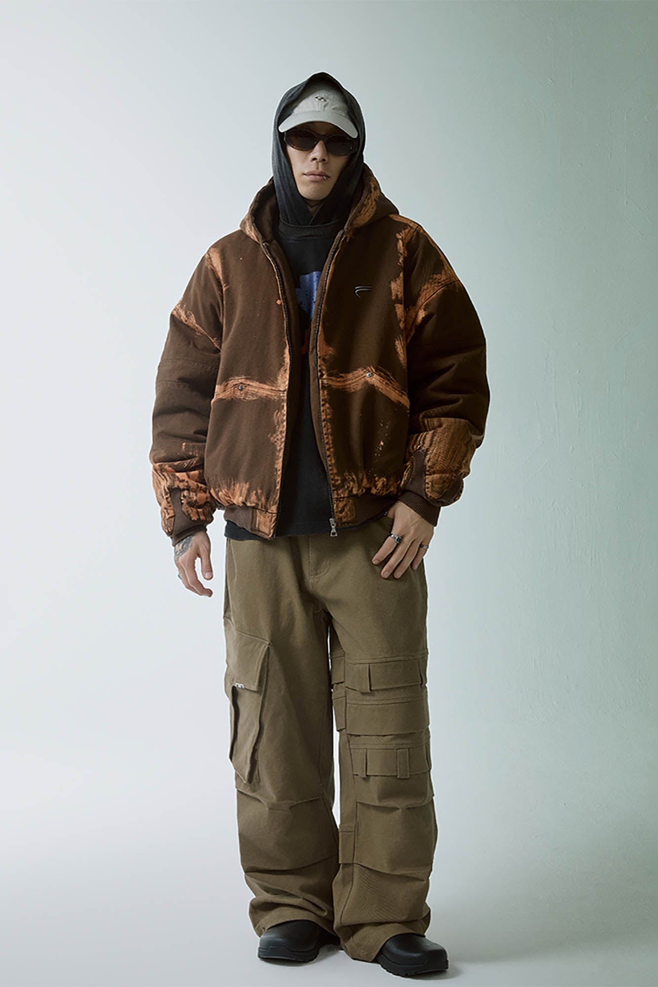 F2CE Brushed Stitch Distressed Hooded Cotton-Padded Jacket, premium urban and streetwear designers apparel on PROJECTISR.com, F2CE