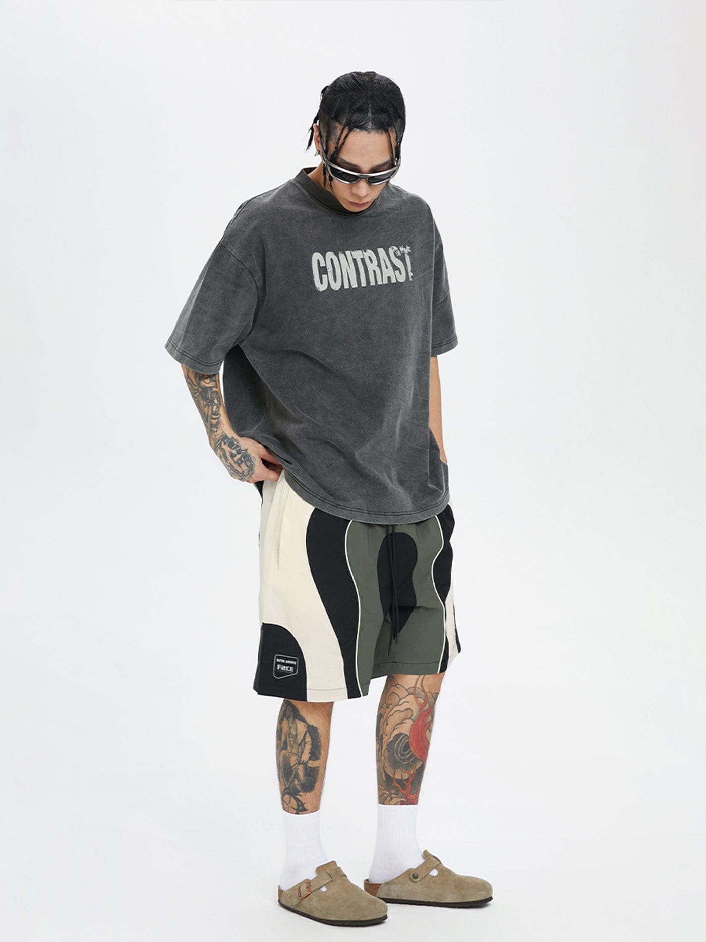 F2CE Spliced Color Block Logo Shorts, premium urban and streetwear designers apparel on PROJECTISR.com, F2CE