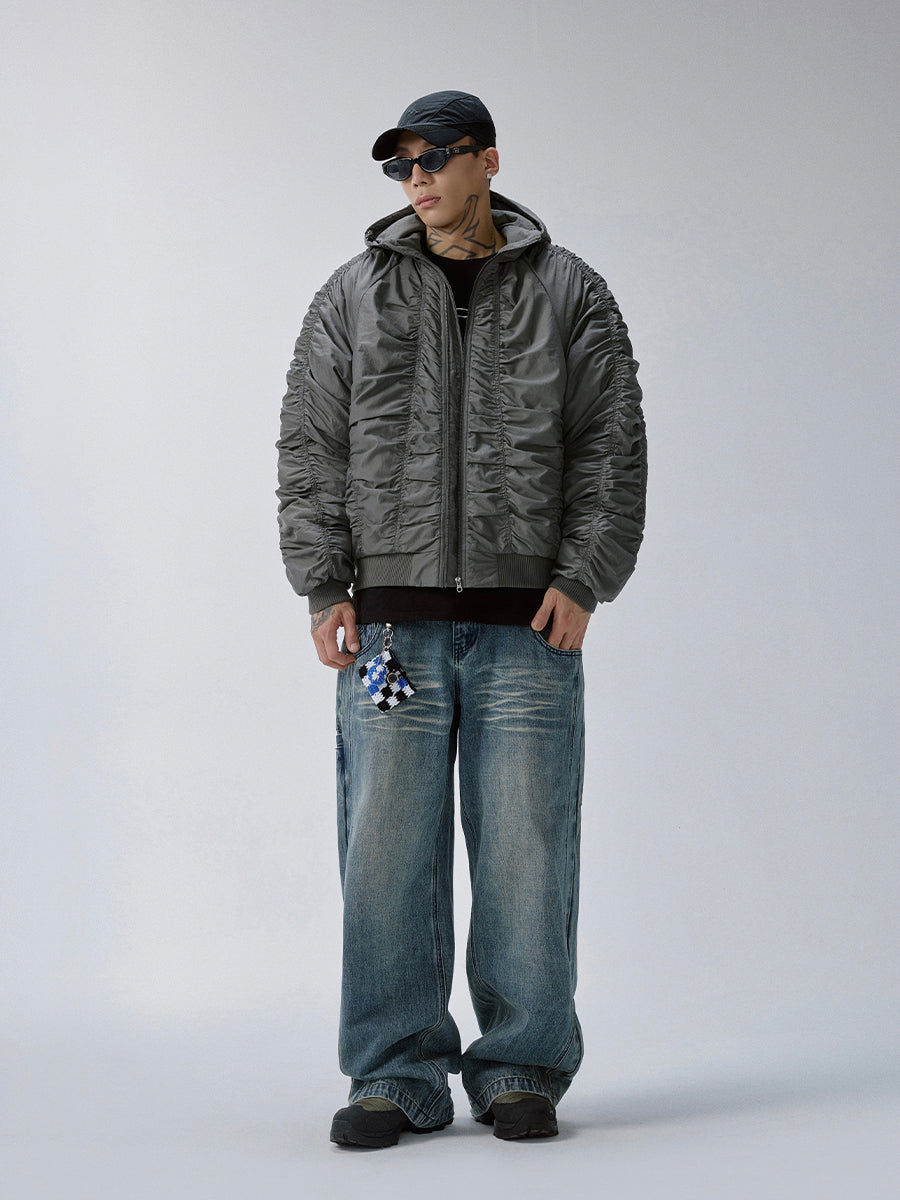 F2CE Ruched Nylon Hooded Bomber