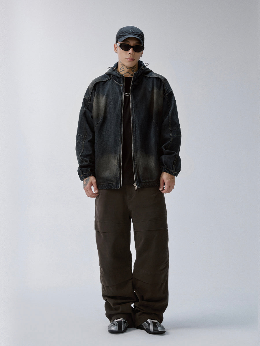 F2CE Washed Paneled Denim Hooded Jacket
