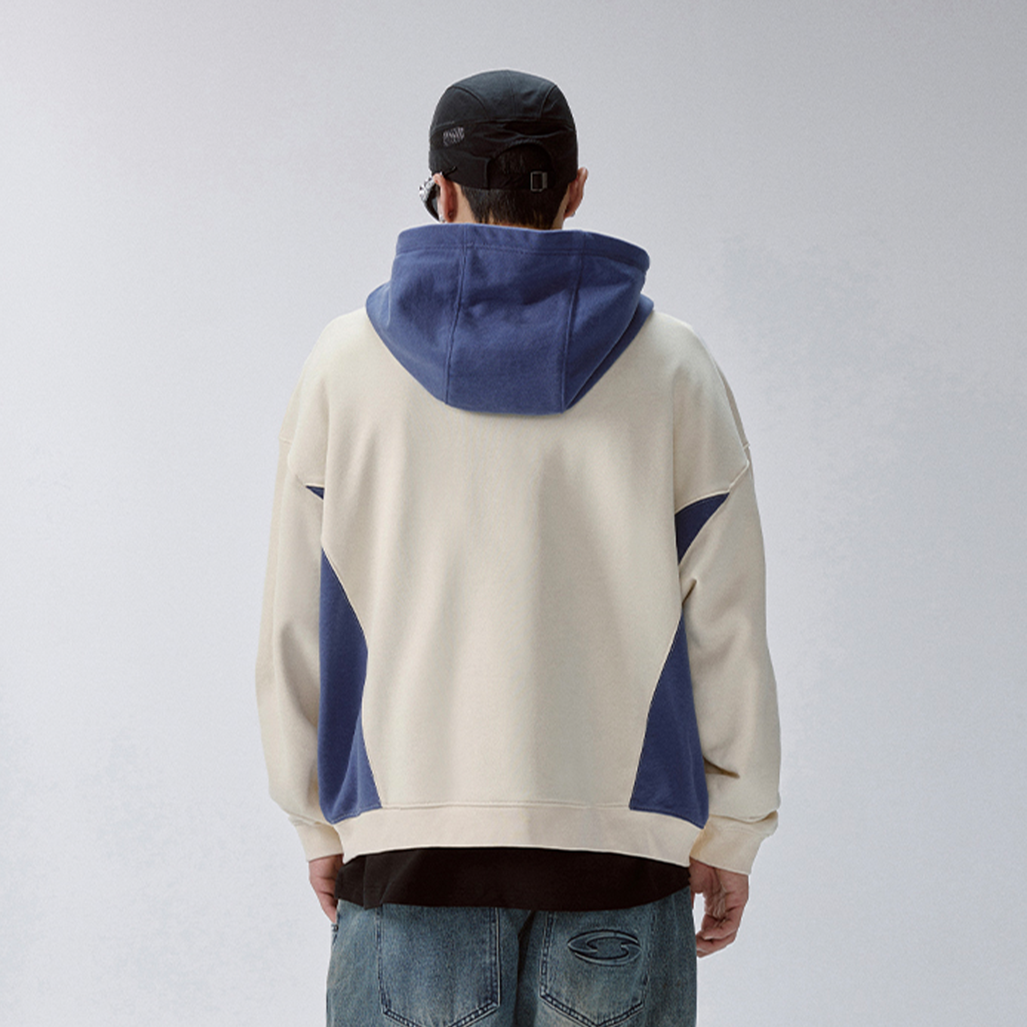 F2CE Contrast Paneled Funnel-Hood Pullover