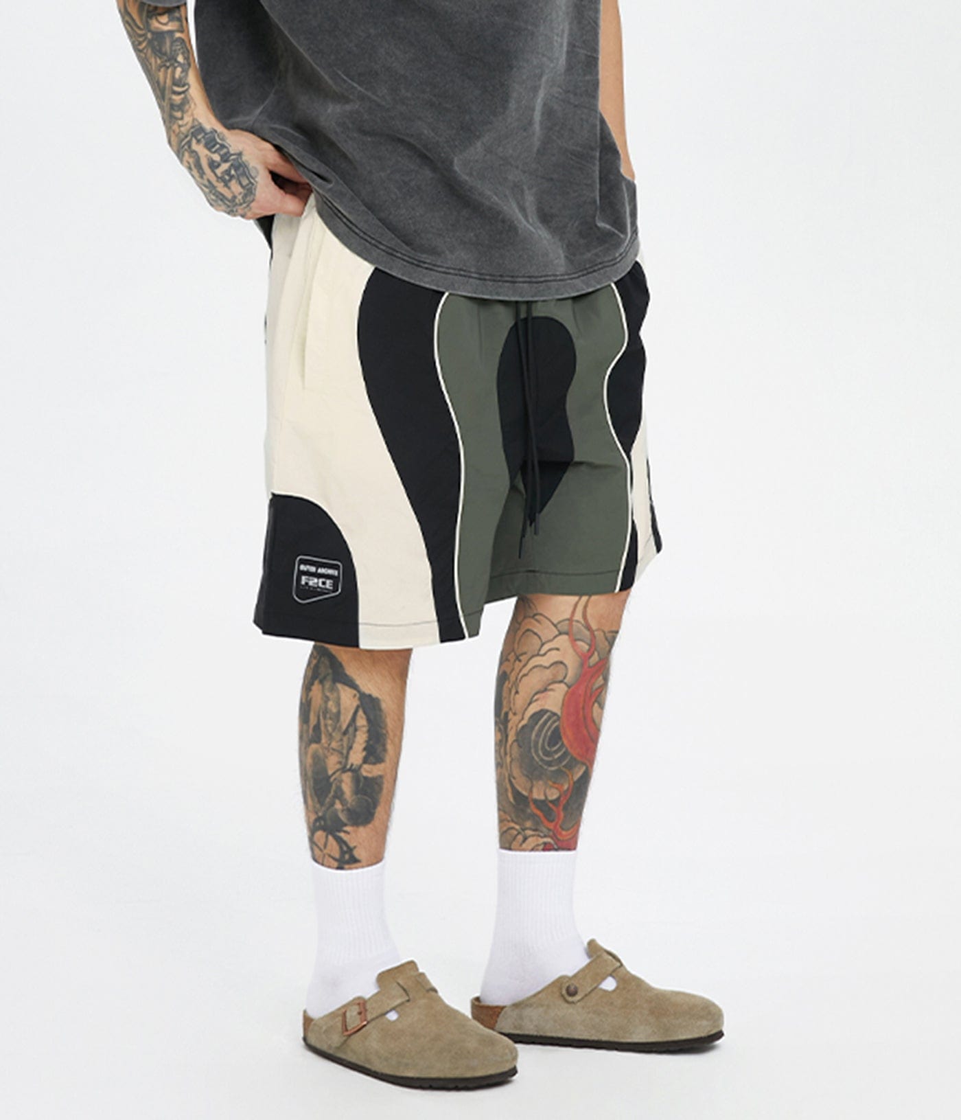 F2CE Spliced Color Block Logo Shorts, premium urban and streetwear designers apparel on PROJECTISR.com, F2CE