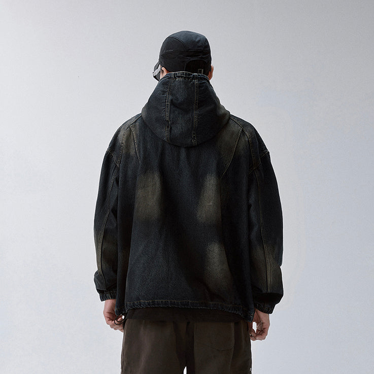 F2CE Washed Paneled Denim Hooded Jacket