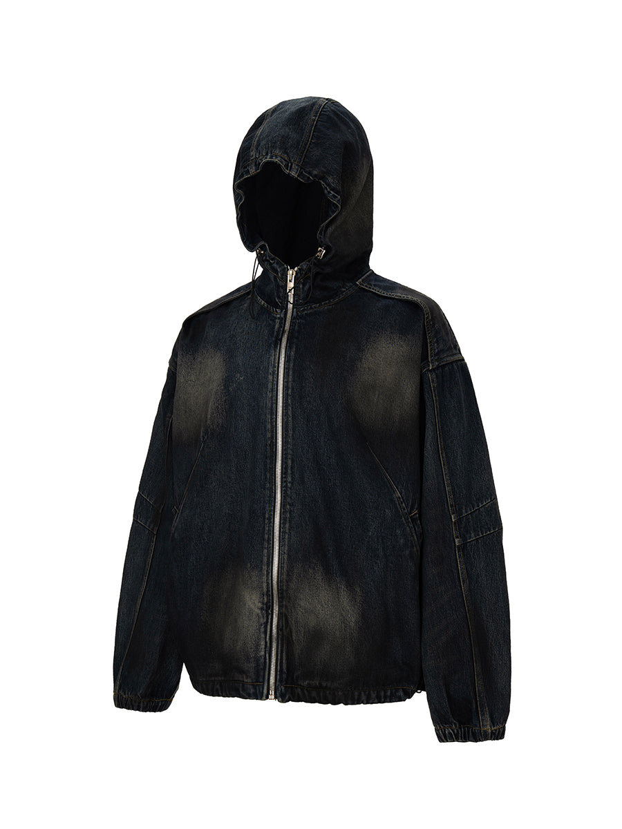 F2CE Washed Paneled Denim Hooded Jacket