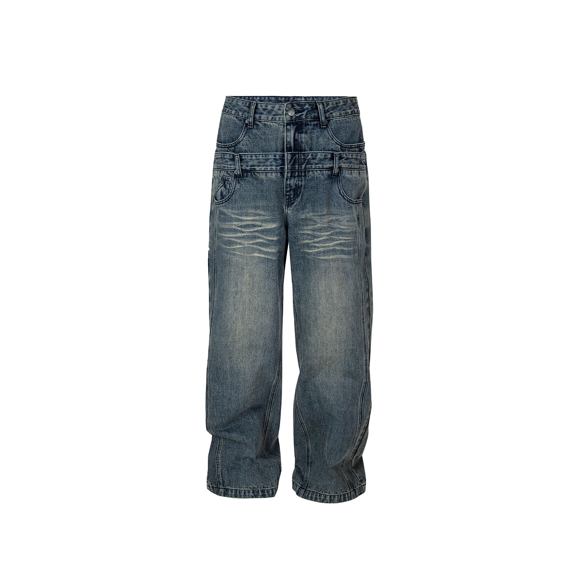 F2CE Double Waistband Washed Wide-Leg Jeans, premium urban and streetwear designers apparel on PROJECTISR.com, F2CE