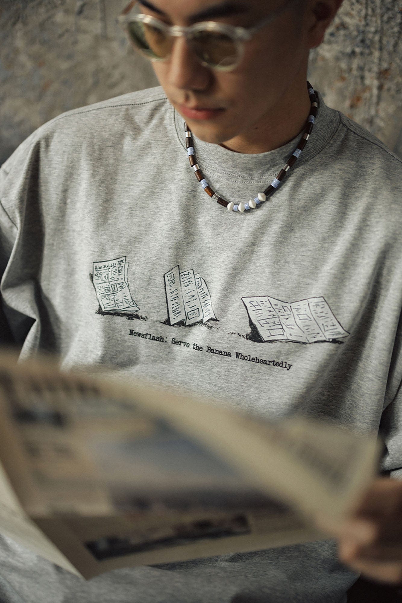 BANANA CLUB Newspaper Graphic Sorona Oversized T-Shirt, premium urban and streetwear designers apparel on PROJECTISR.com, BANANA CLUB