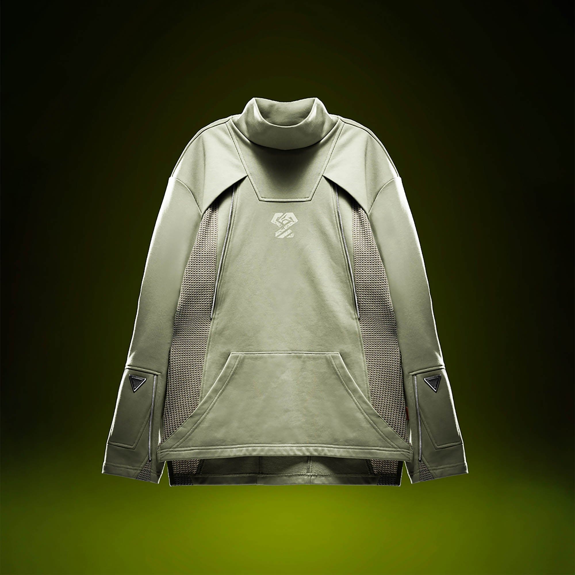 XIPHEVIL Mesh Paneled Tactical Turtleneck Sweatshirt Green, premium urban and streetwear designers apparel on PROJECTISR.com, XIPHEVIL