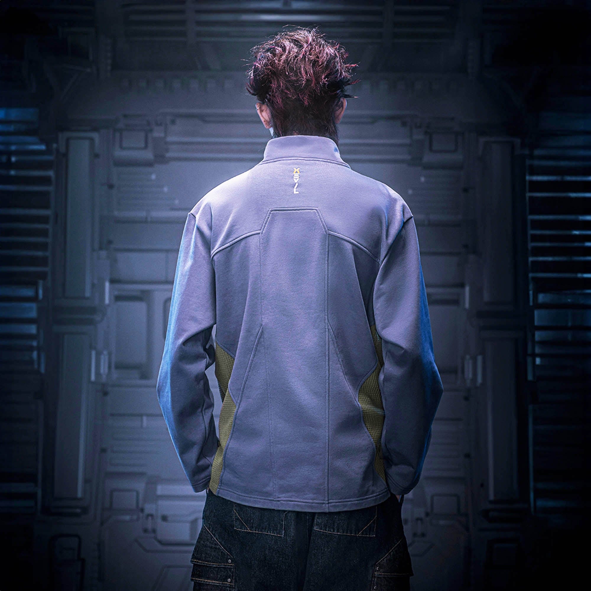 XIPHEVIL Mesh Paneled Tactical Turtleneck Sweatshirt Blue, premium urban and streetwear designers apparel on PROJECTISR.com, XIPHEVIL