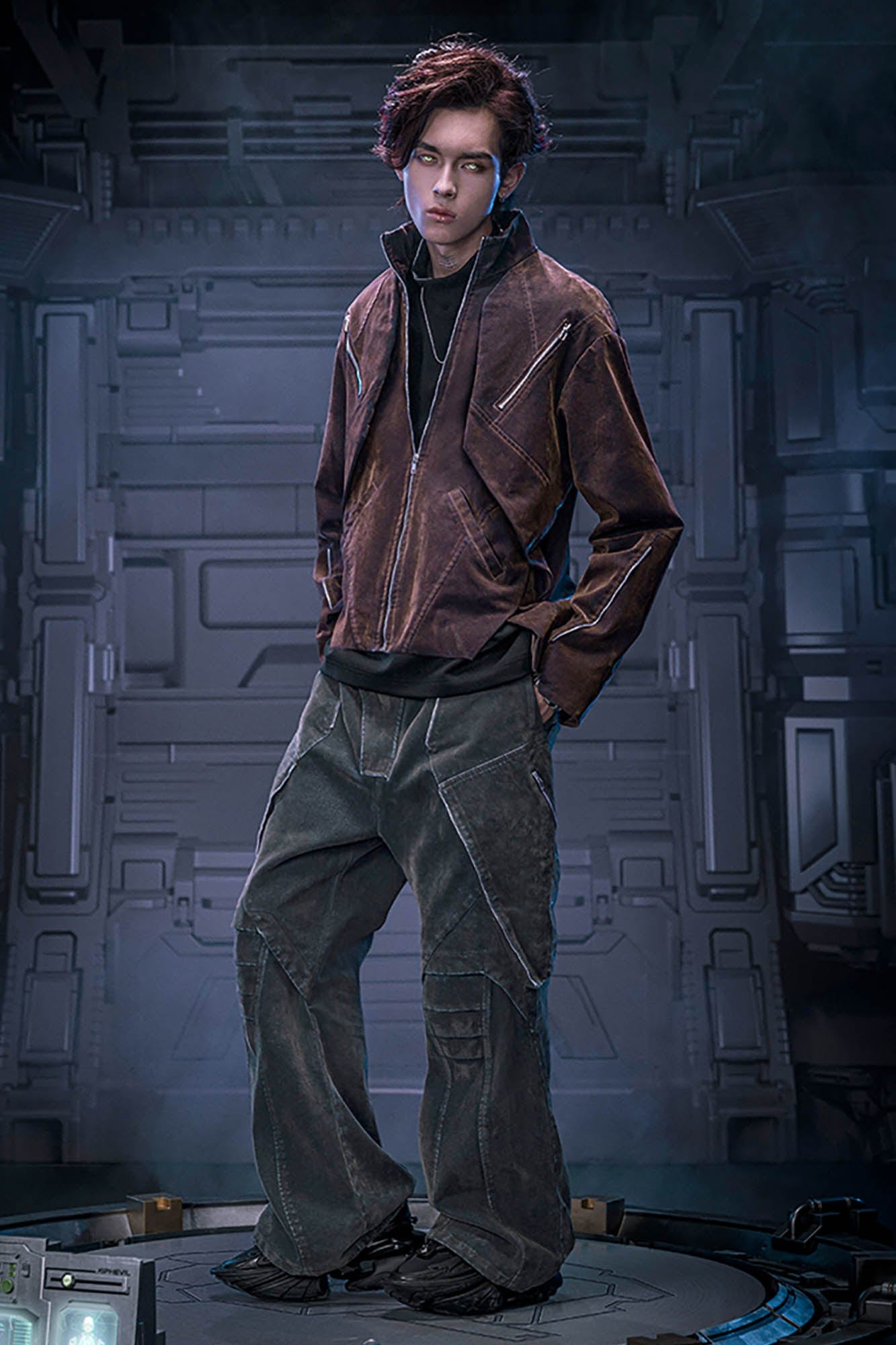 XIPHEVIL Mech Deconstructed Washed Denim Jacket Brown, premium urban and streetwear designers apparel on PROJECTISR.com, XIPHEVIL
