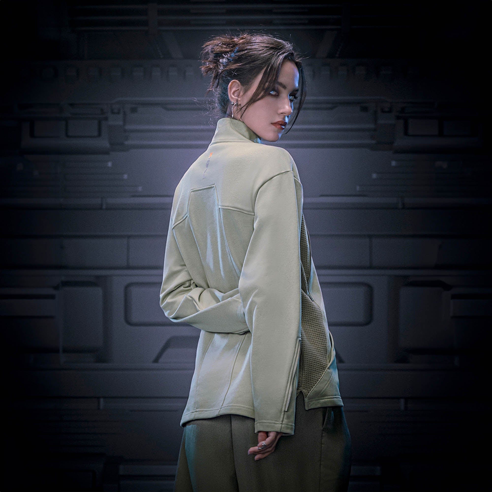 XIPHEVIL Mesh Paneled Tactical Turtleneck Sweatshirt Green, premium urban and streetwear designers apparel on PROJECTISR.com, XIPHEVIL