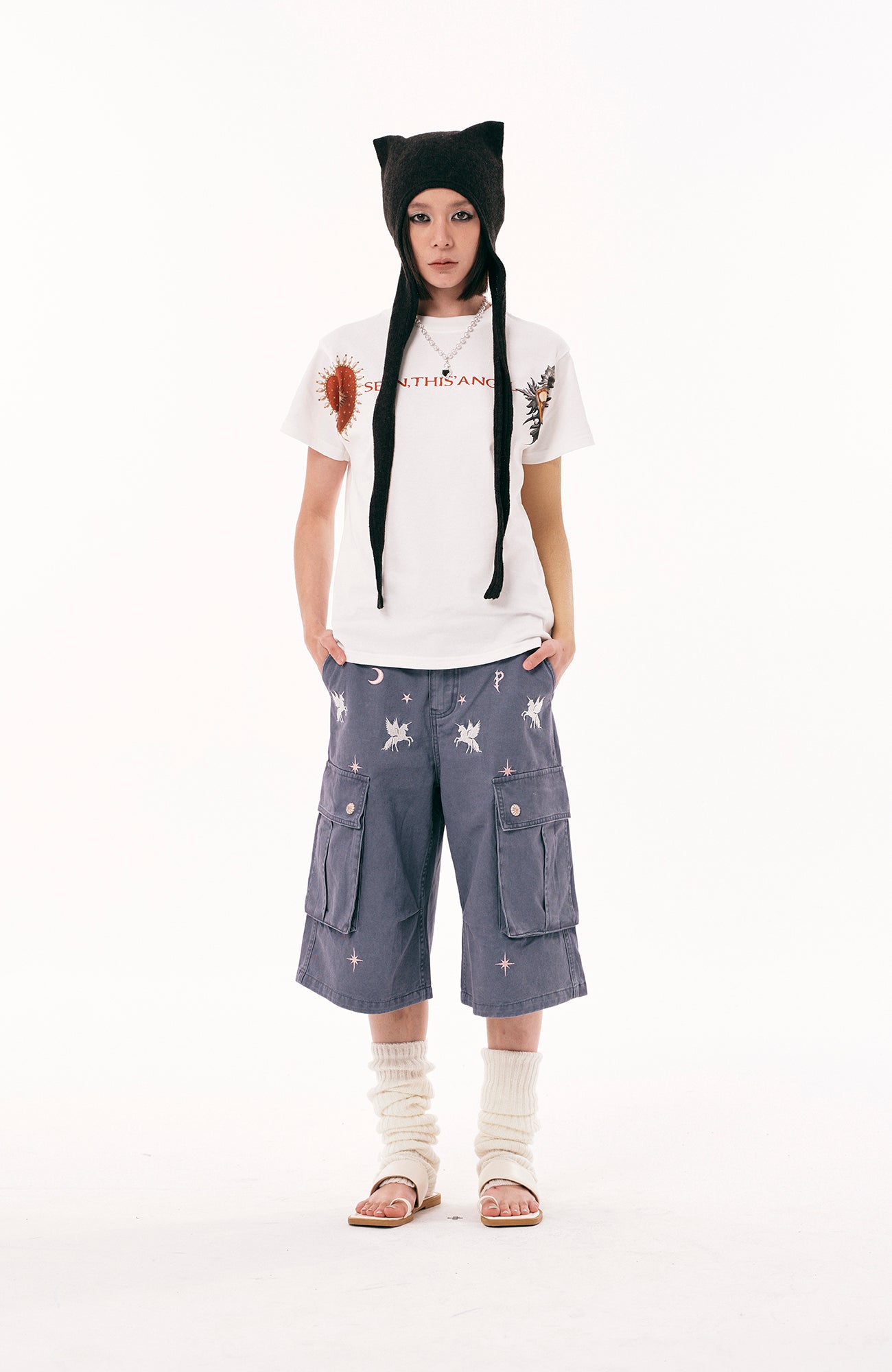 PASET Unicorn Embroidered Cargo Shorts
