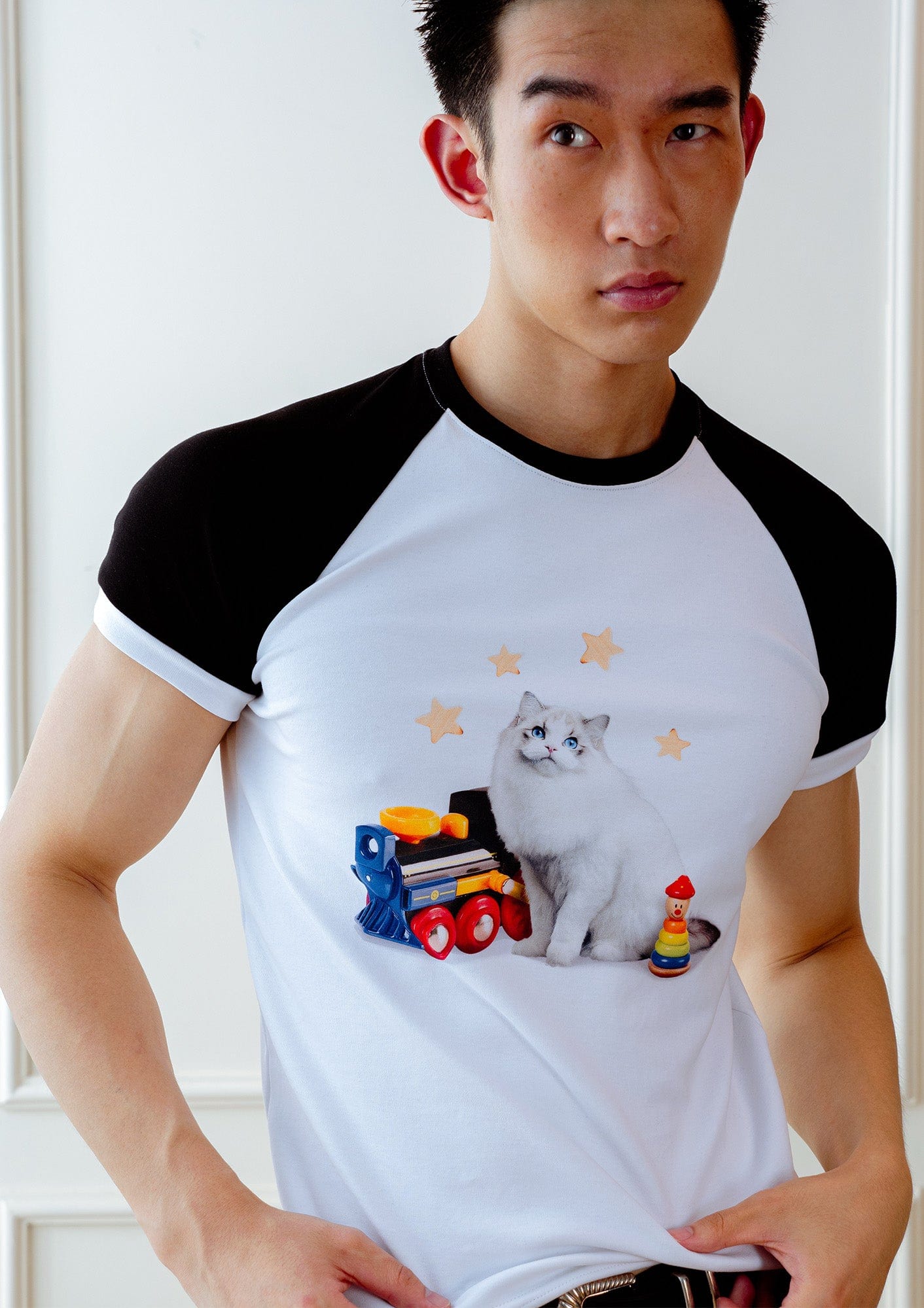 KADAKADA Essential Contrast Raglan Kitty Graphic T-Shirt, premium urban and streetwear designers apparel on PROJECTISR.com, KADAKADA