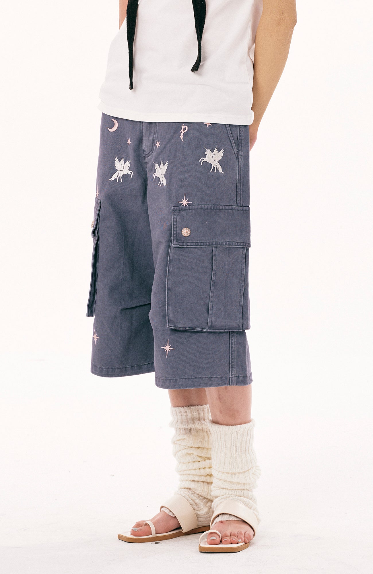 PASET Unicorn Embroidered Cargo Shorts