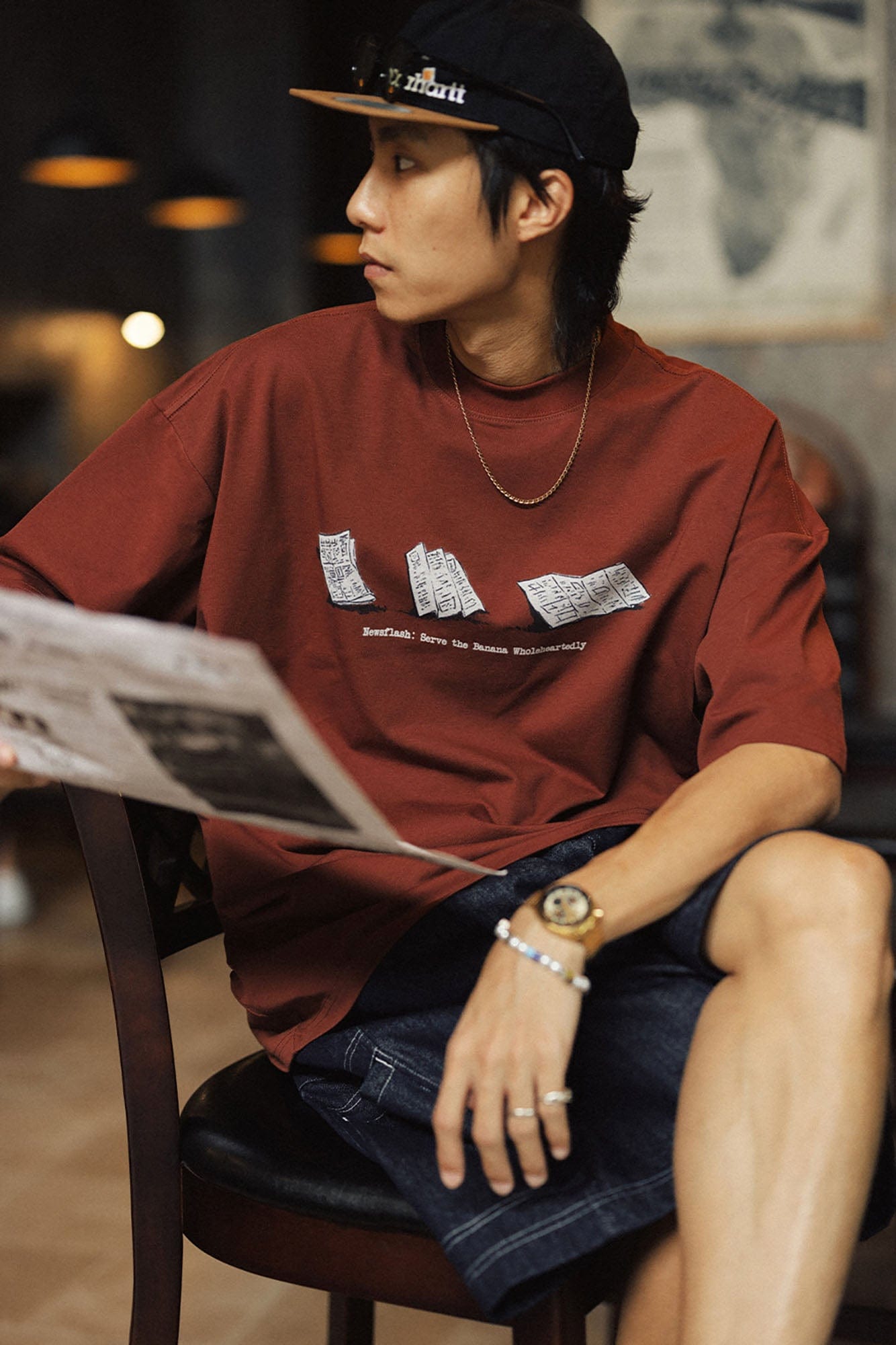 BANANA CLUB Newspaper Graphic Sorona Oversized T-Shirt, premium urban and streetwear designers apparel on PROJECTISR.com, BANANA CLUB