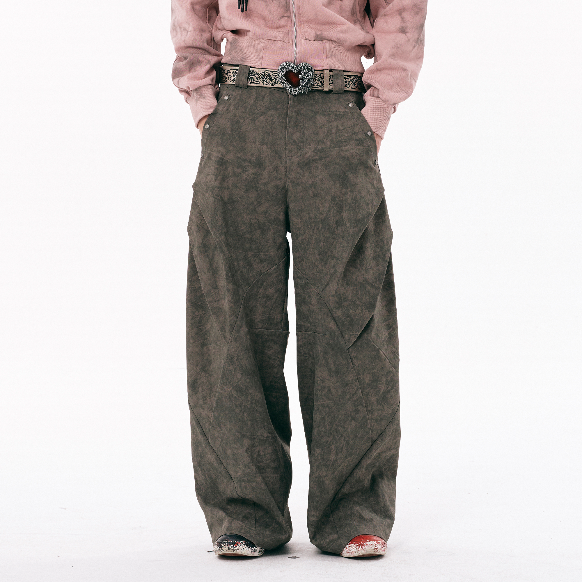 PASET Distressed Paneled Folded Curved Pants