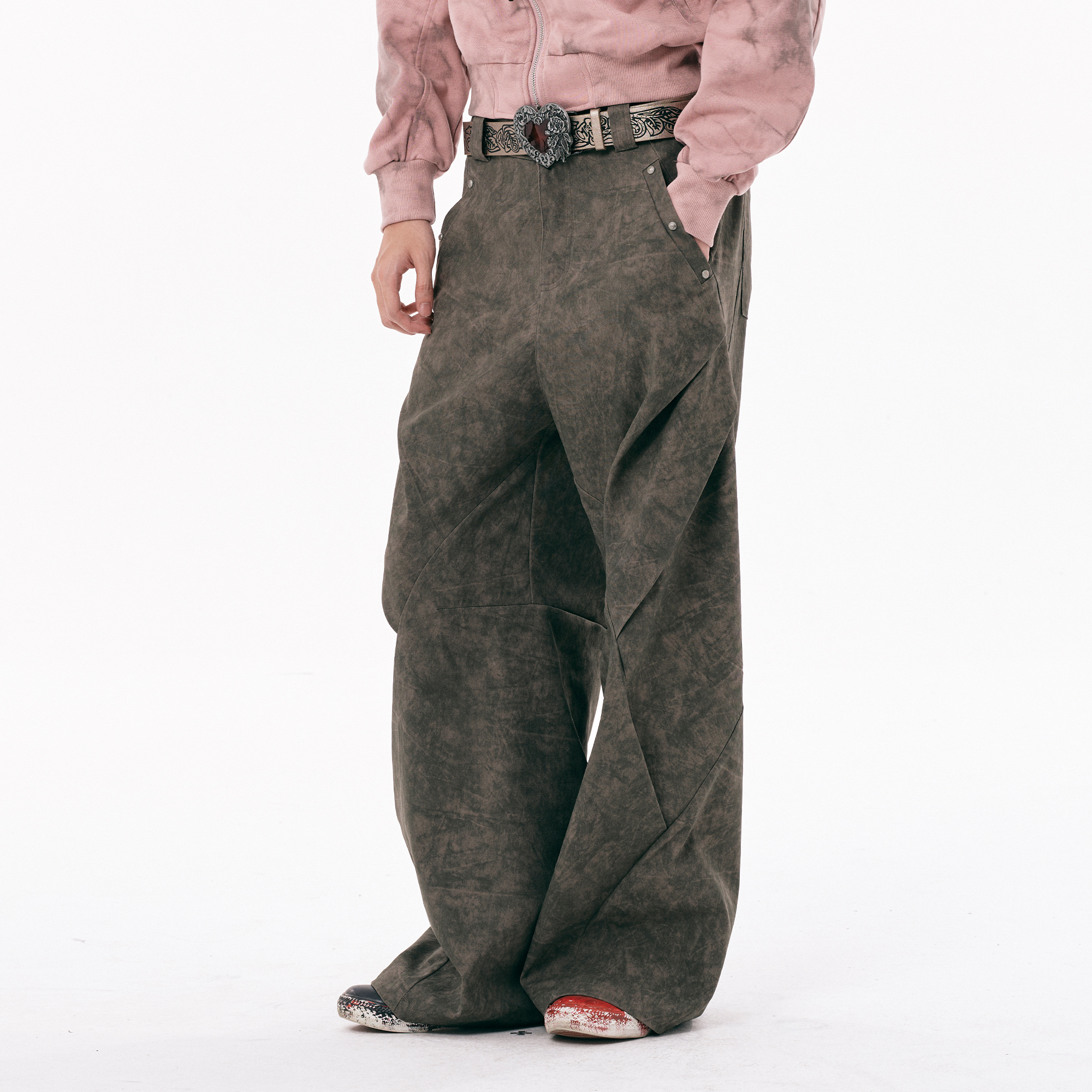 PASET Distressed Paneled Folded Curved Pants