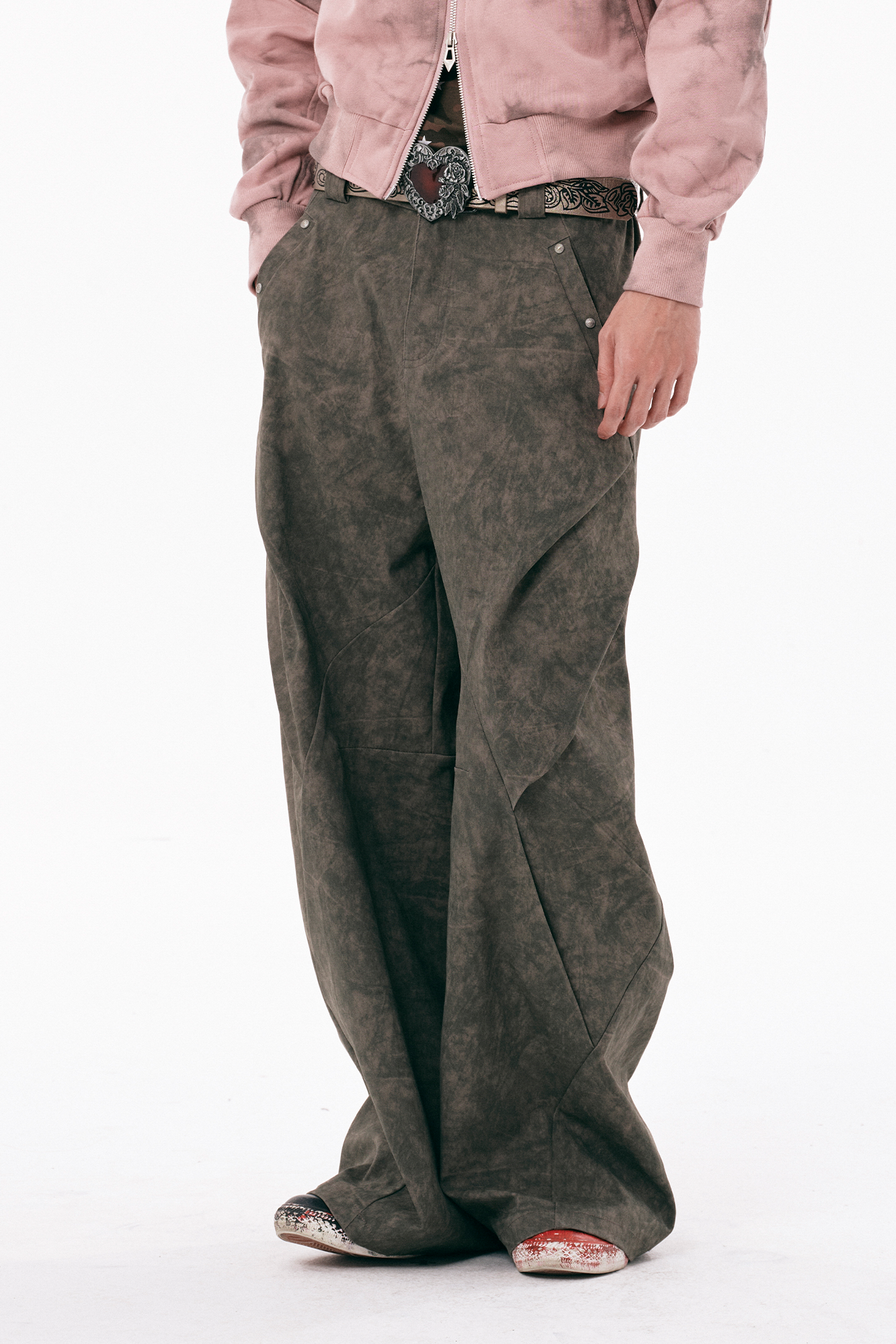 PASET Distressed Paneled Folded Curved Pants