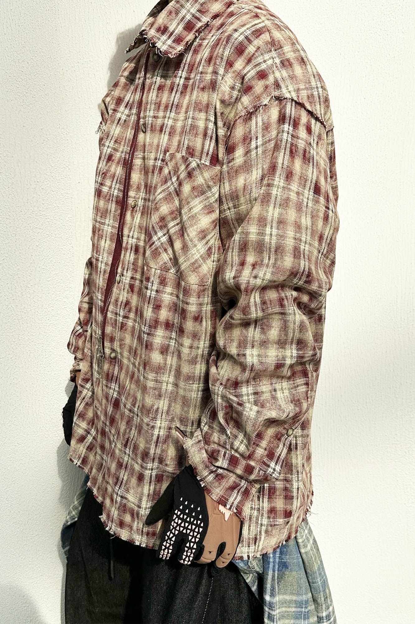 RELABEL Tie-dye Plaid Dual Closure Frayed Shirt, premium urban and streetwear designers apparel on PROJECTISR.com, RELABEL