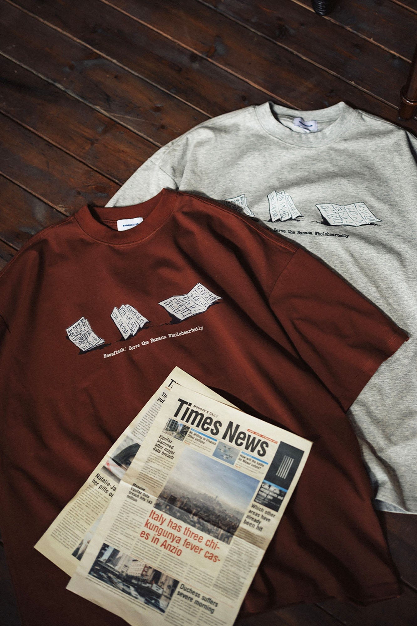 BANANA CLUB Newspaper Graphic Sorona Oversized T-Shirt, premium urban and streetwear designers apparel on PROJECTISR.com, BANANA CLUB