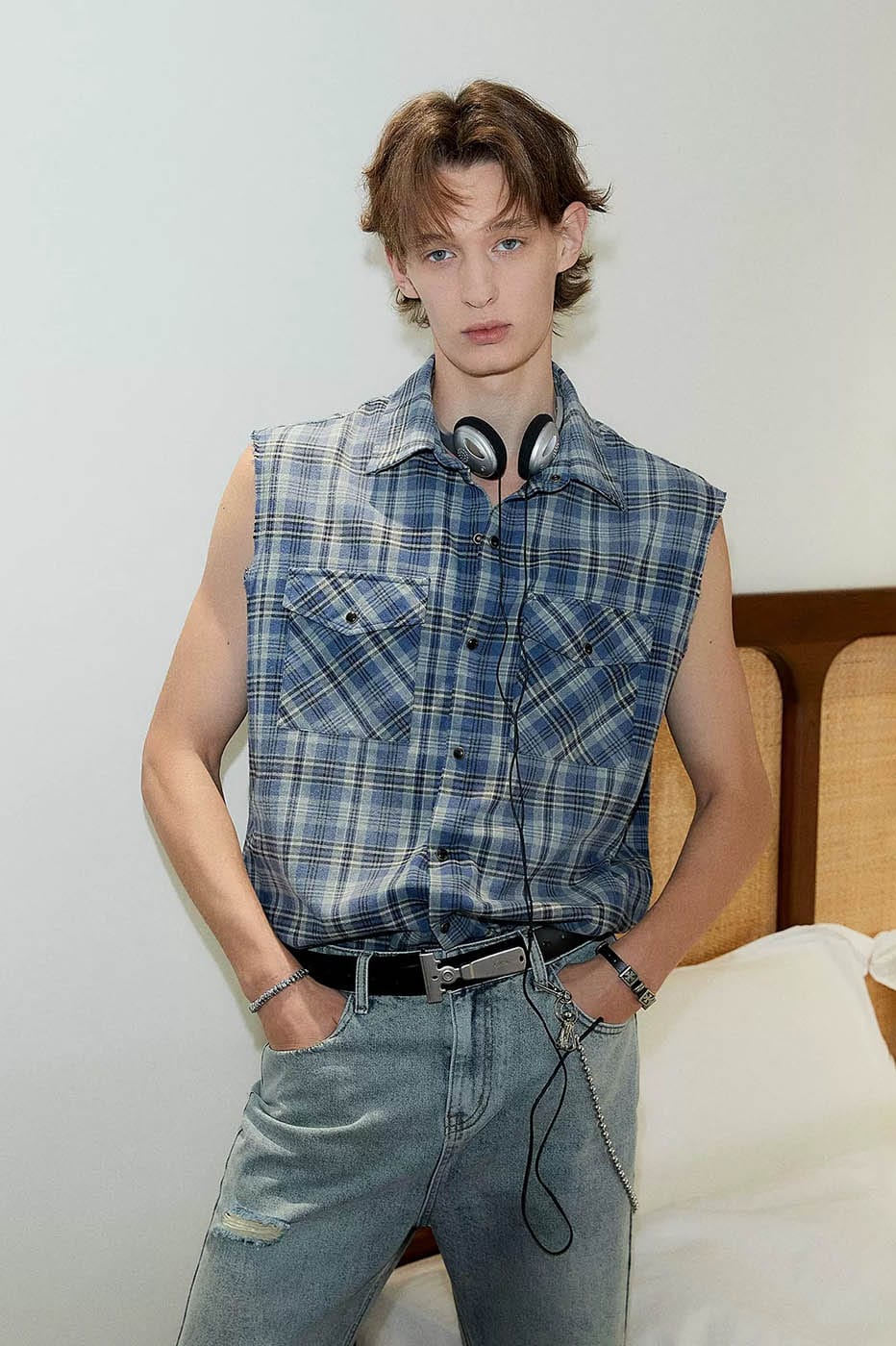 KREATE Distressed Plaid Vest, premium urban and streetwear designers apparel on PROJECTISR.com, KREATE