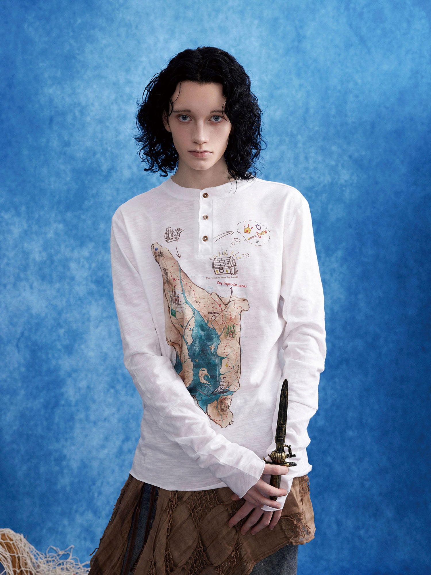 OIPWORD Treasure Map Henley Long-Sleeve Tee