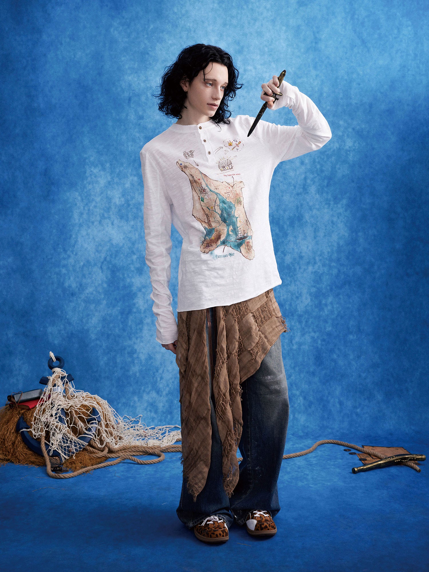 OIPWORD Treasure Map Henley Long-Sleeve Tee