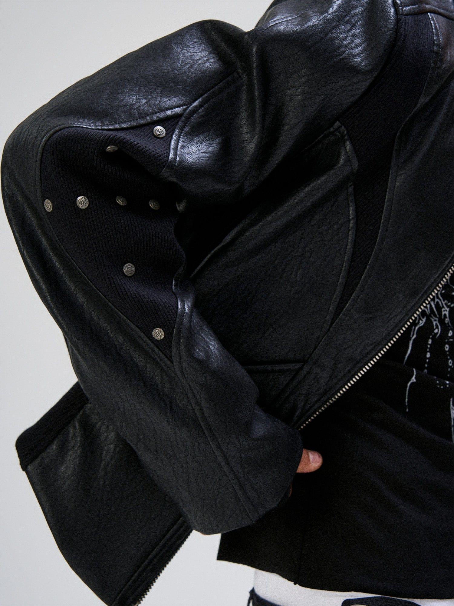 FLYERRER Structured Panel Faux Leather Biker Jacket, premium urban and streetwear designers apparel on PROJECTISR.com, FLYERRER