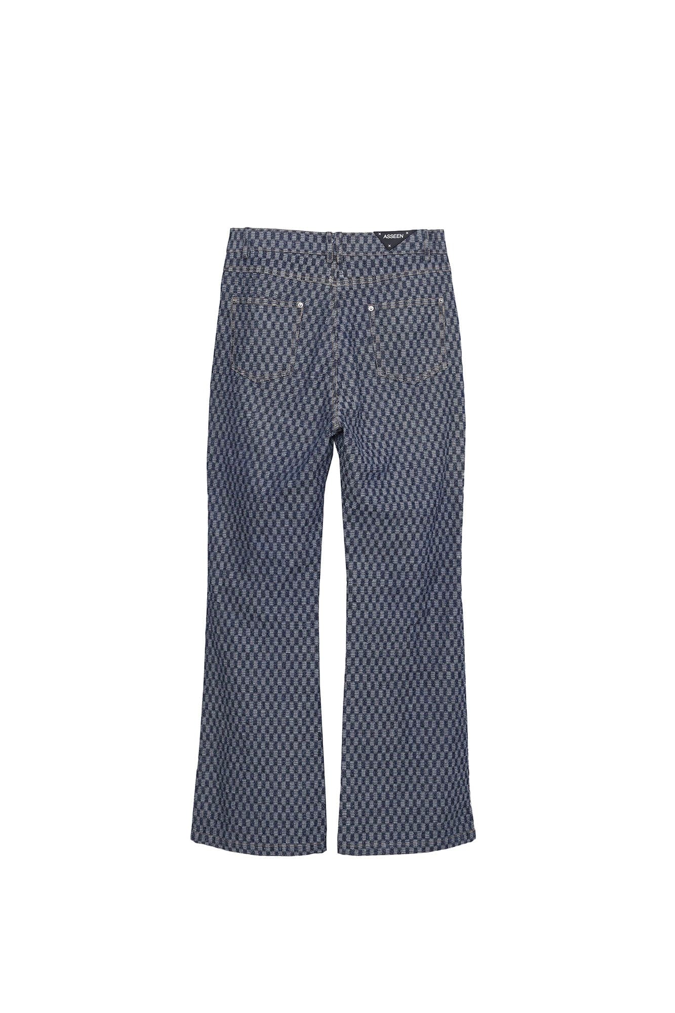ASSEEN Checkerboard Knee Paneled Flared Jeans, premium urban and streetwear designers apparel on PROJECTISR.com, ASSEEN
