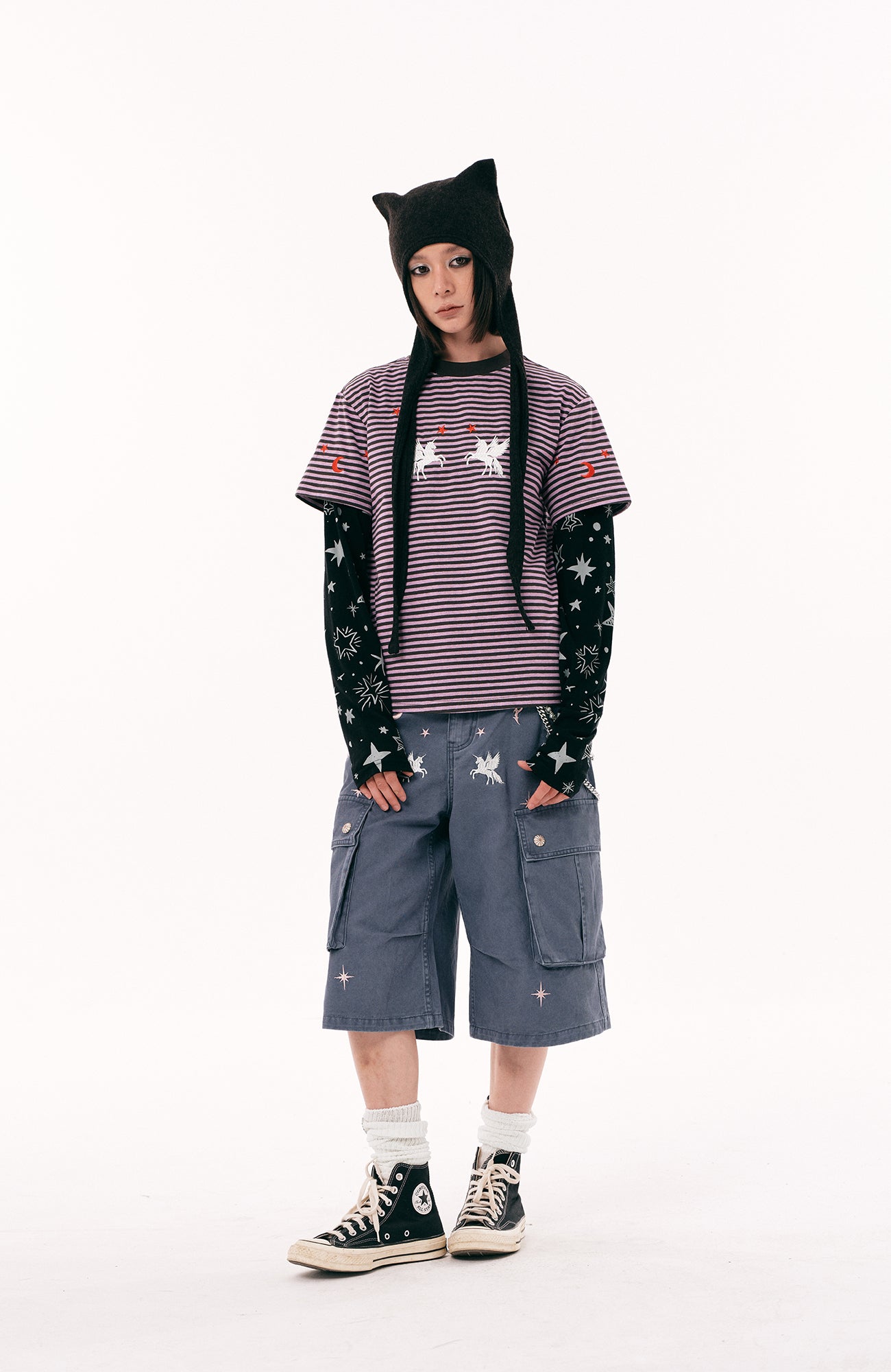 PASET Unicorn Embroidered Cargo Shorts